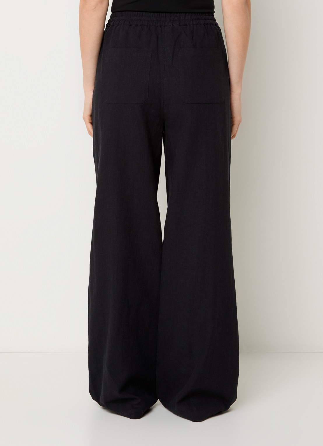 Co'Couture Loise high waist wide fit palazzo broek van linnen - achterkant 4 zwart