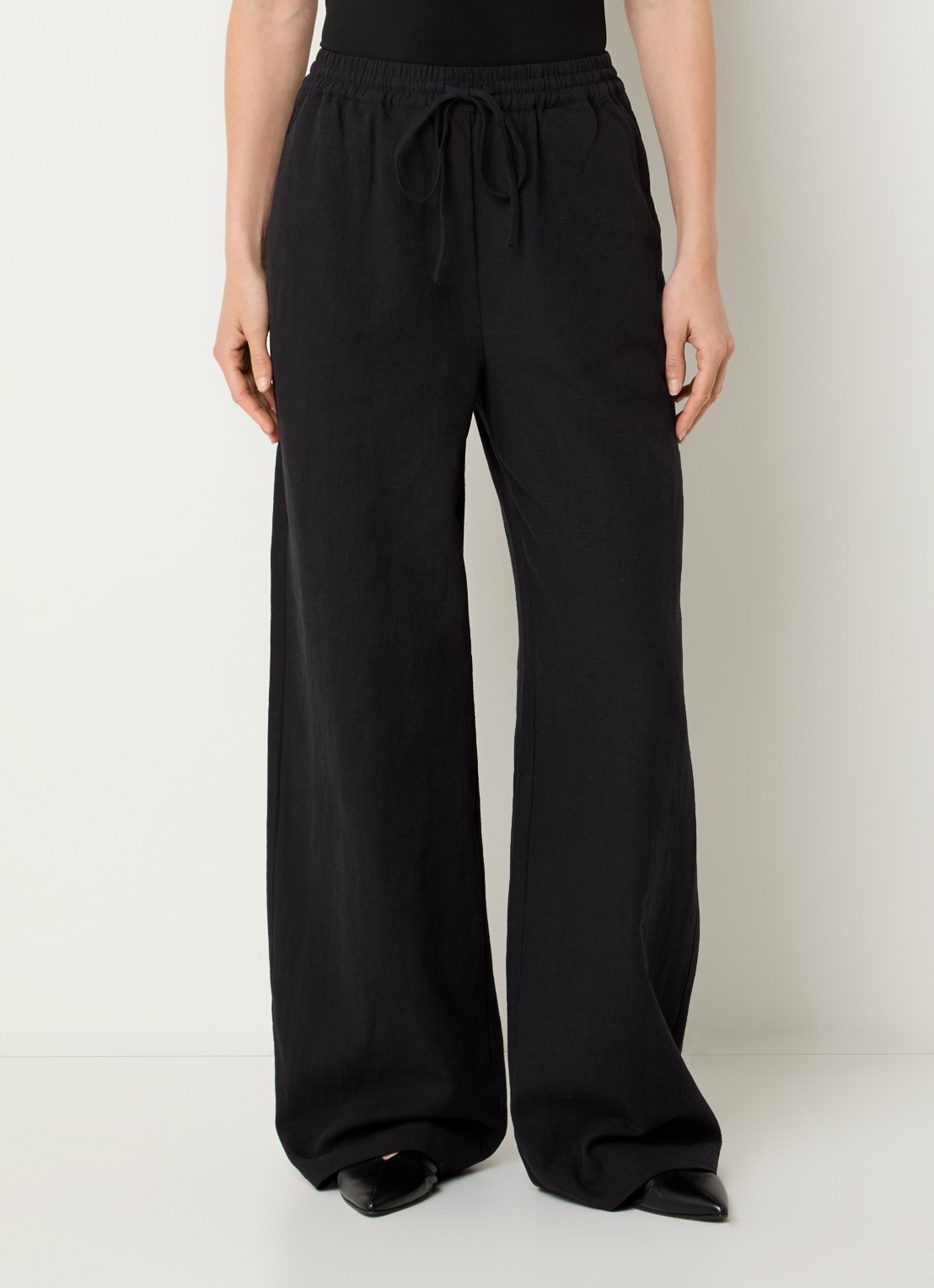 Co'Couture Loise high waist wide fit palazzo broek van linnen - detail 3 zwart