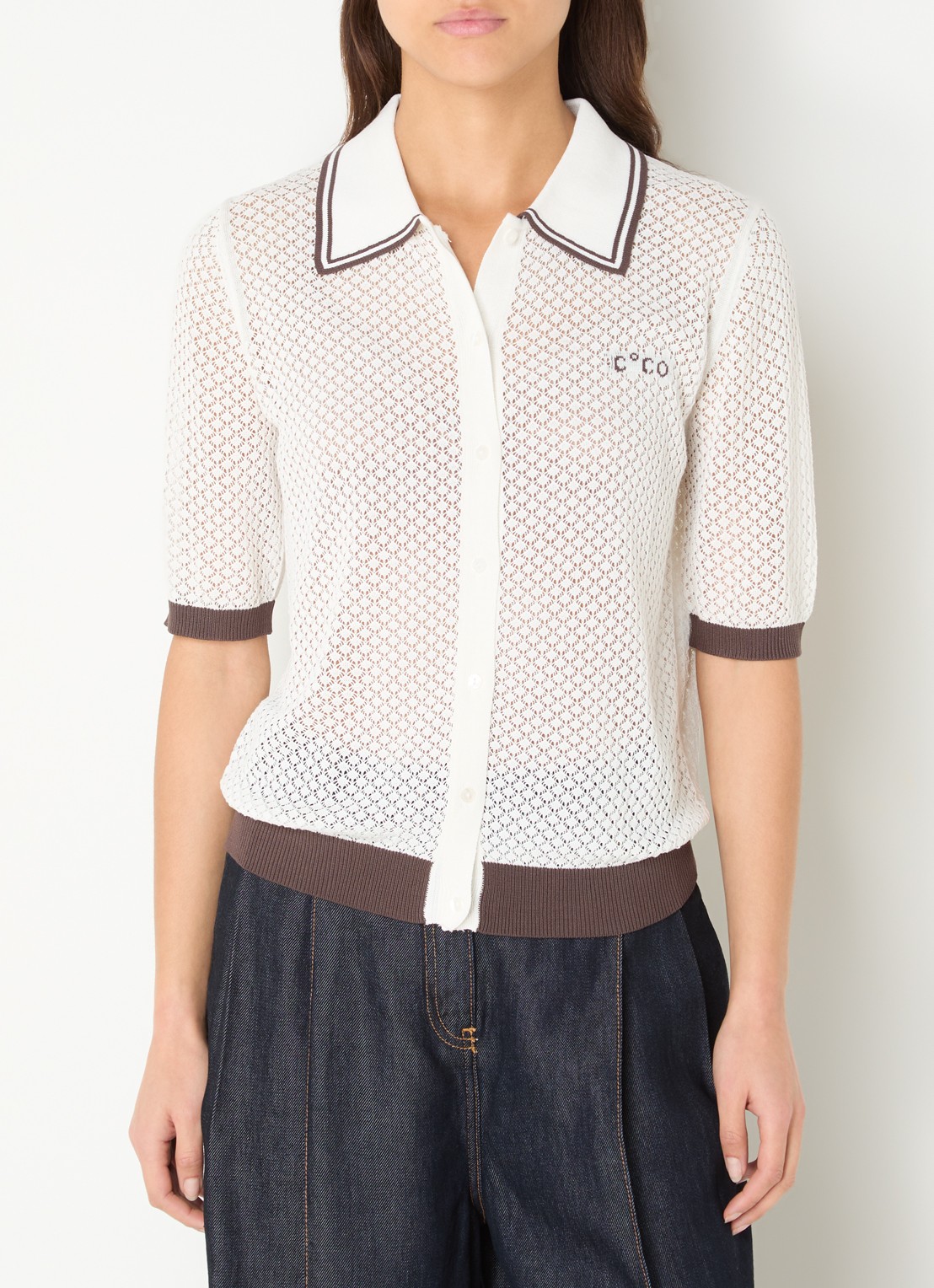Co'Couture Lue top met opengewerkt dessin - detail 4 gebroken wit