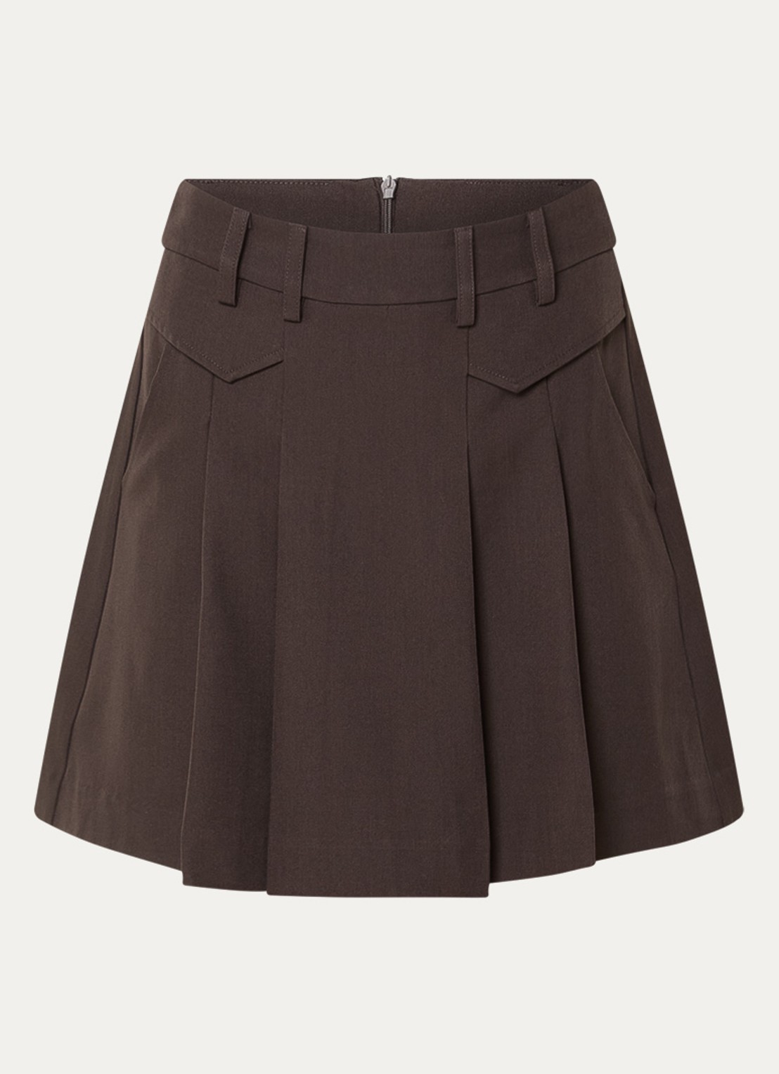Co'Couture Luna mini plooirok met steekzakken - voorkant 3 donkerbruin