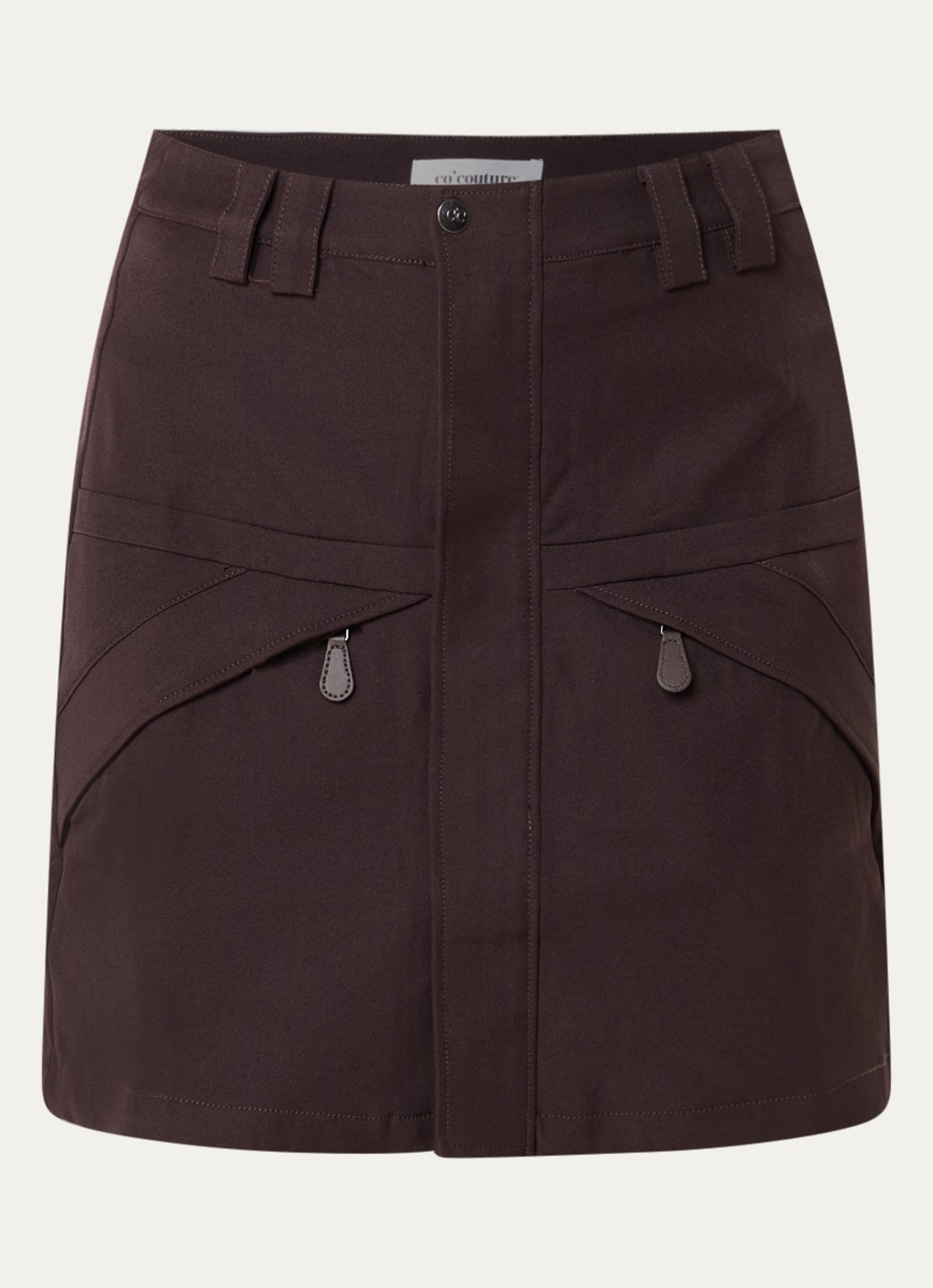Co'Couture Luna mini rok met steekzakken - voorkant donkerbruin