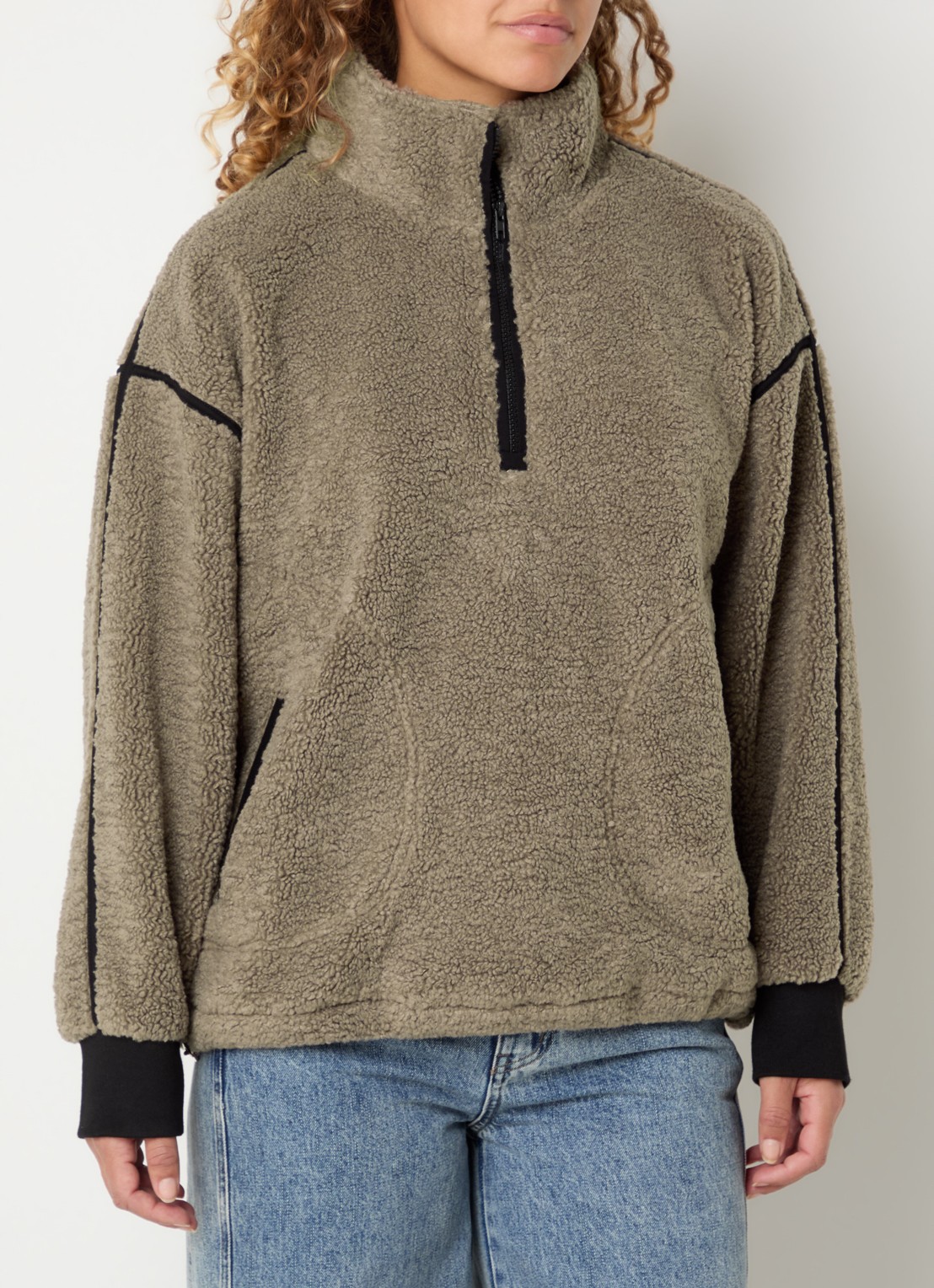 Co'Couture Madin pullover van fleece met halve rits - detail 4 zand
