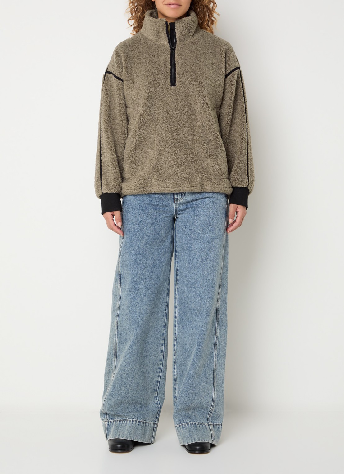Co'Couture Madin pullover van fleece met halve rits - voorkant 2 zand