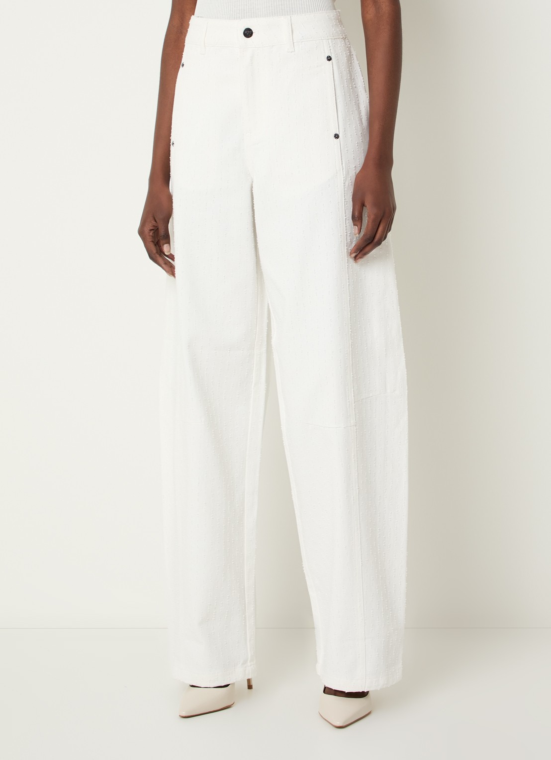 Co'Couture Marcicc high waist straight fit jeans met gekleurde wassing - detail 4 gebroken wit