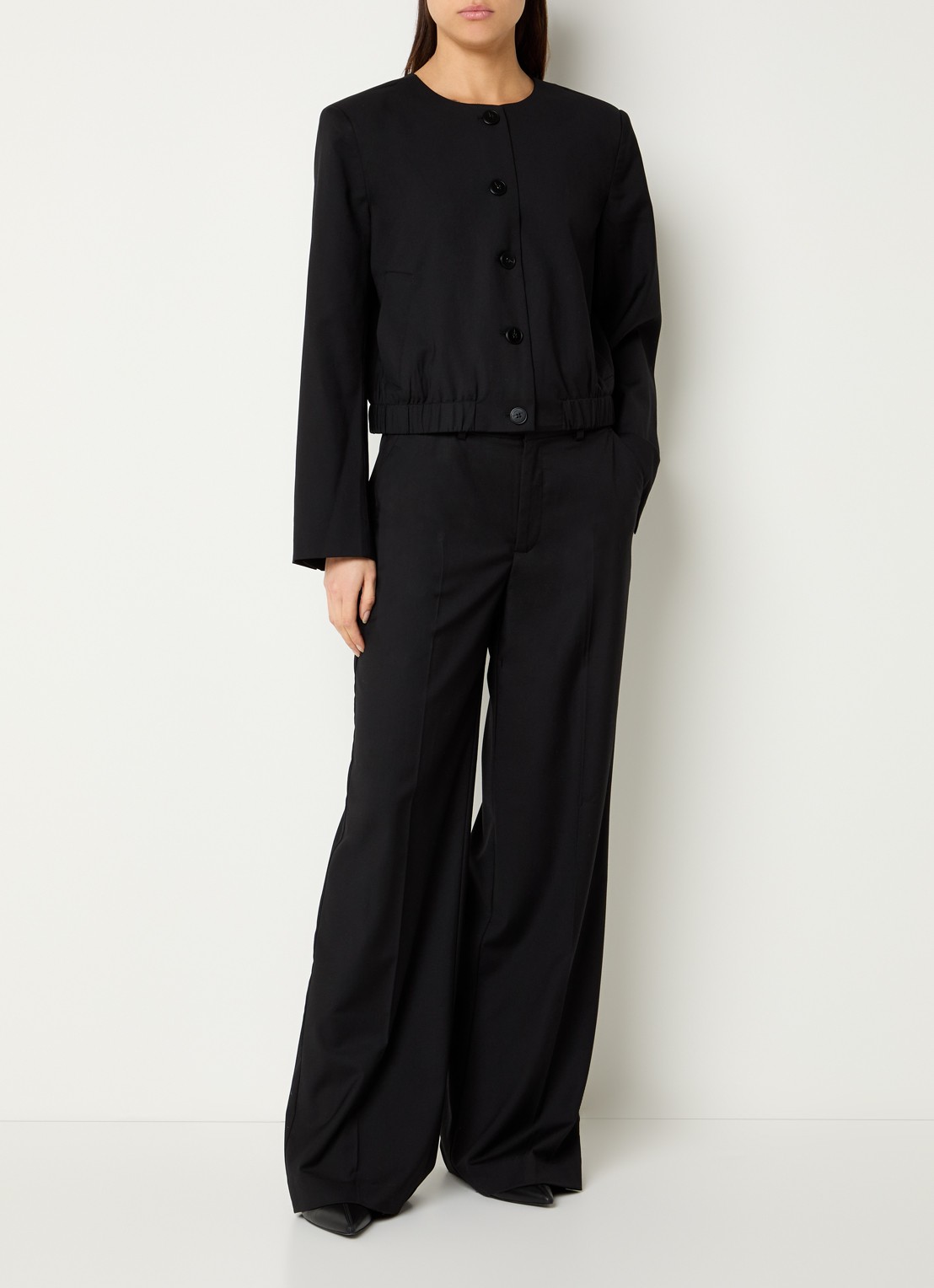 Co'Couture Matty cropped jack met steekzakken - voorkant 3 zwart