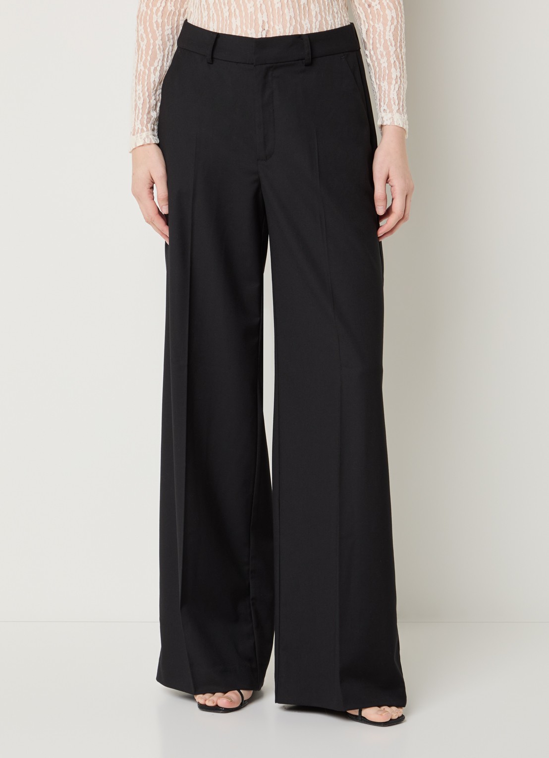 Co'Couture Matty high waist straight fit pantalon - detail zwart