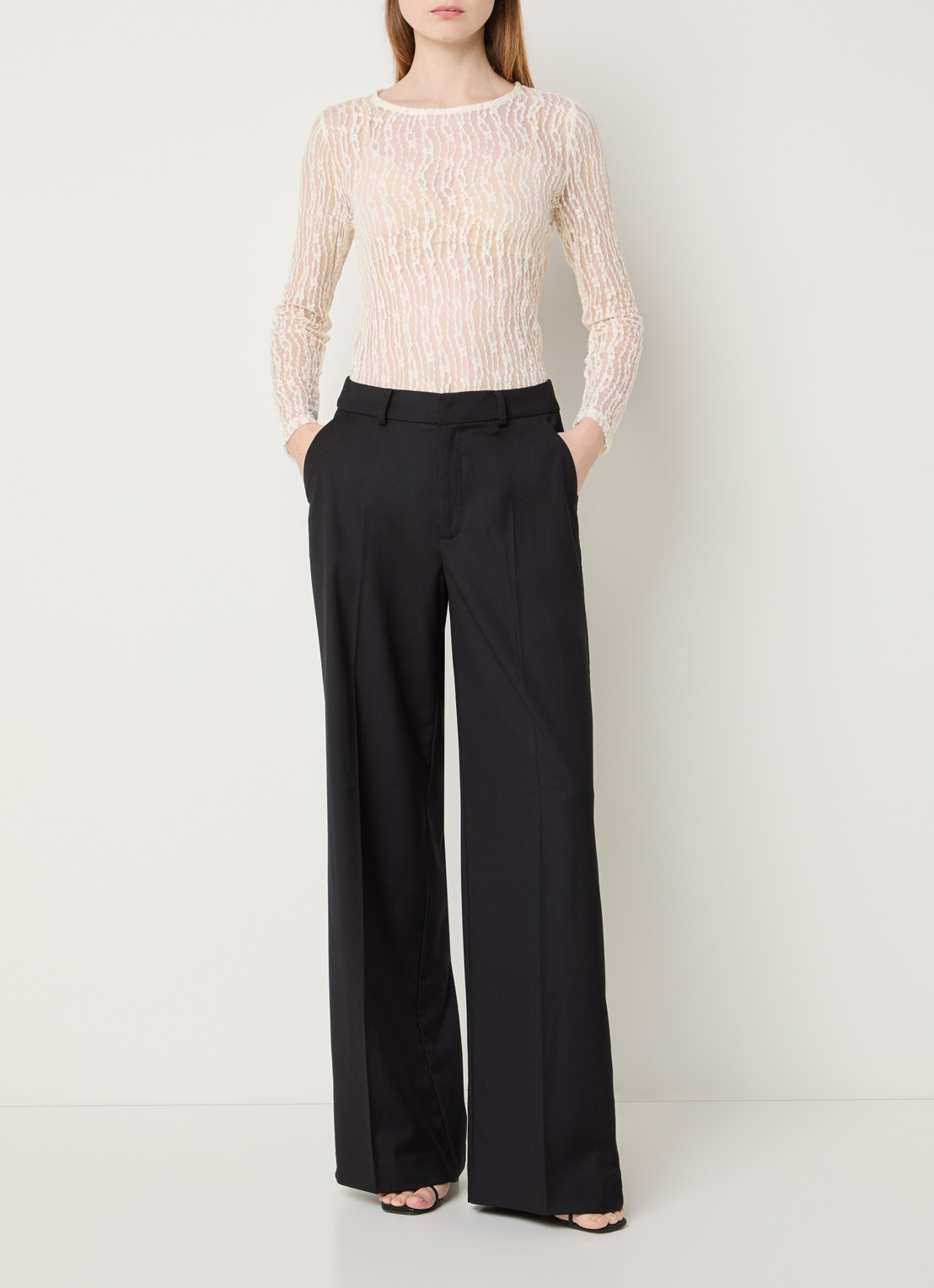Co'Couture Matty high waist straight fit pantalon - voorkant 3 zwart