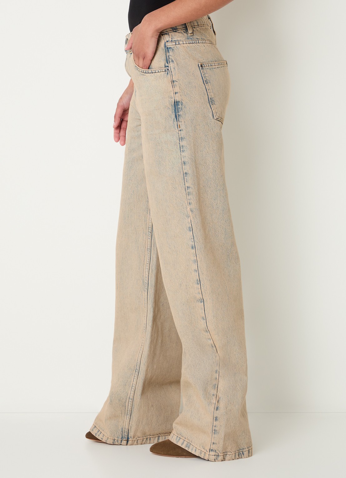 Co'Couture Maura high waist straight leg jeans met verwassen afwerking - detail 4 zand