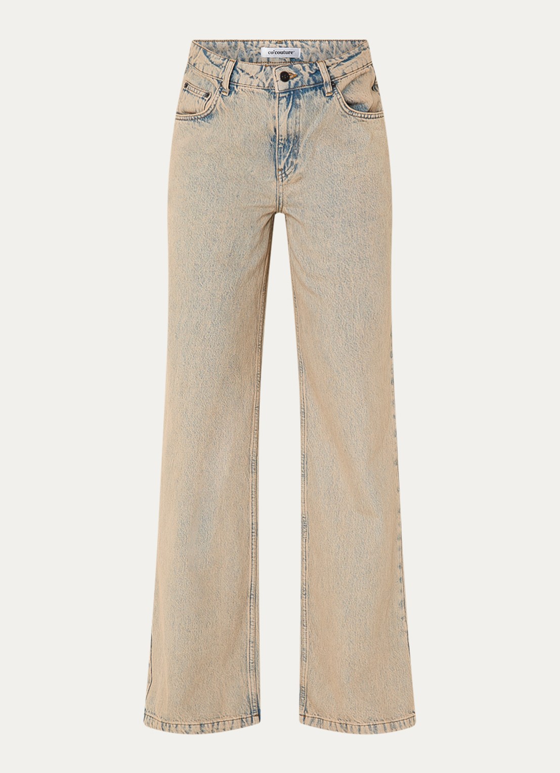 Co'Couture Maura high waist straight leg jeans met verwassen afwerking - voorkant zand