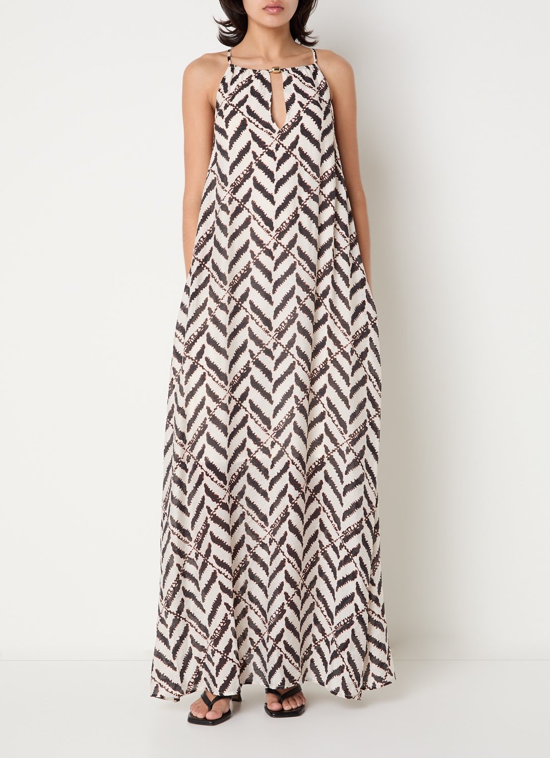 Co'Couture Memphis A-lijn maxi jurk met print  - detail 4 zwart