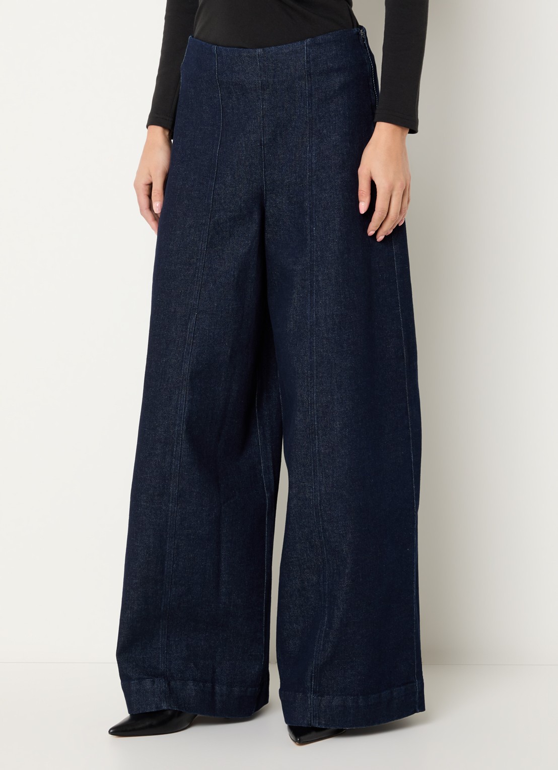 Co'Couture Merlicc high waist wide leg jeans met donkere wassing - detail 4 indigo