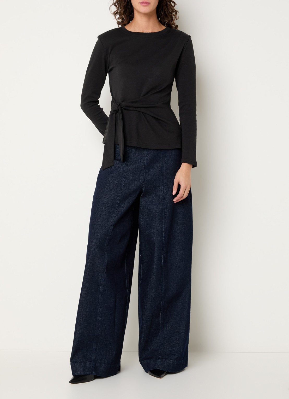 Co'Couture Merlicc high waist wide leg jeans met donkere wassing - voorkant 3 indigo