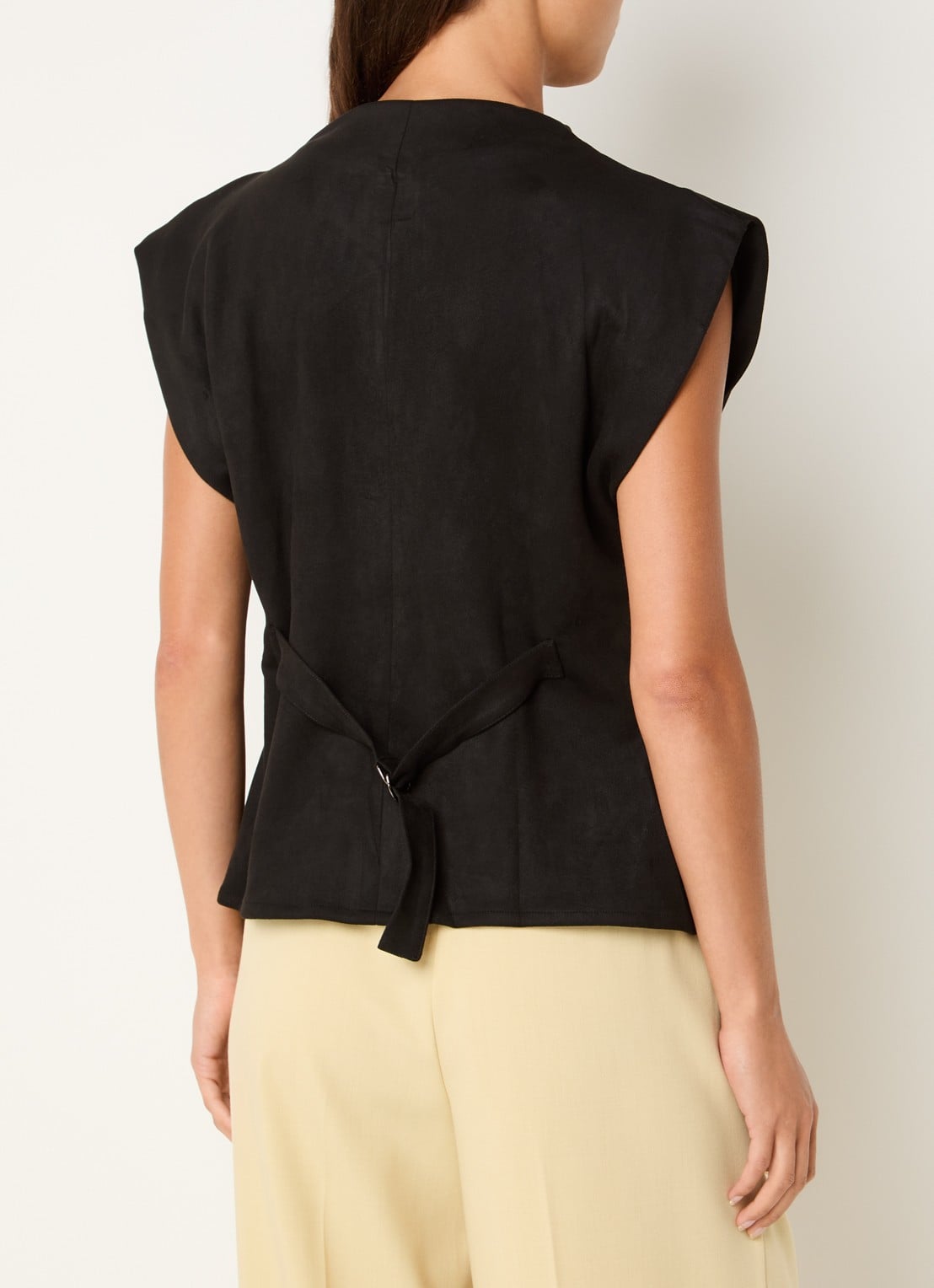 Co'Couture Mouwloze top van imitatiesuède met franjes - achterkant 4 zwart