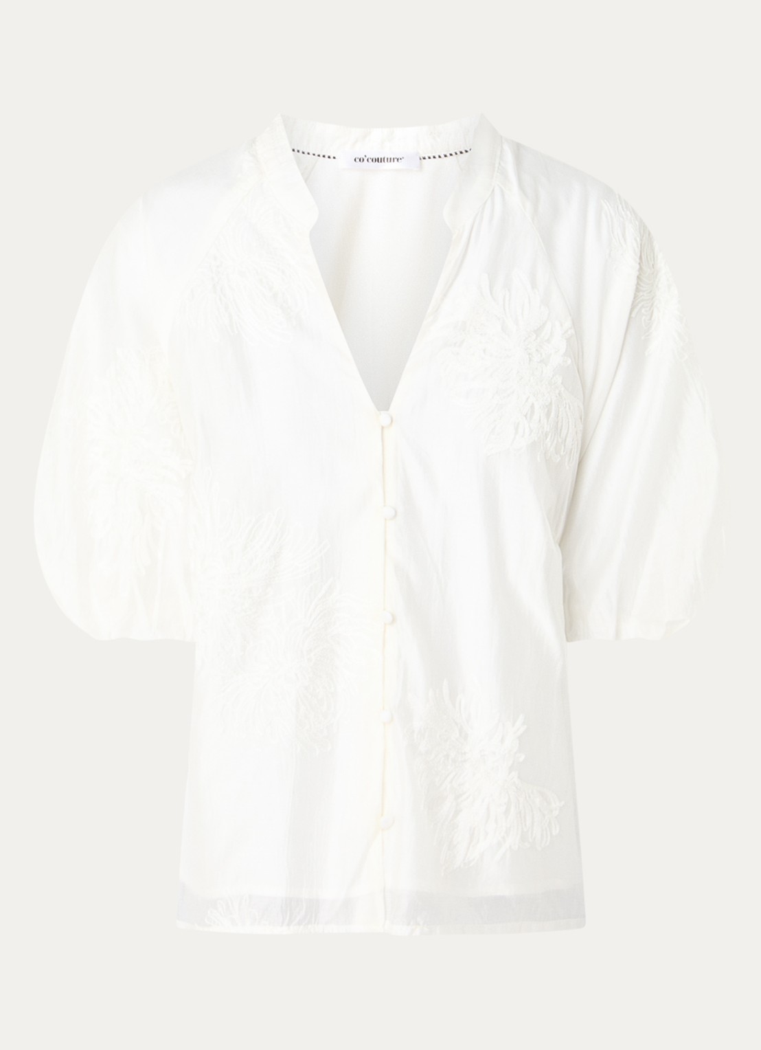 Co'Couture NeaCC blouse met ballonmouw en borduring - voorkant 2 wit