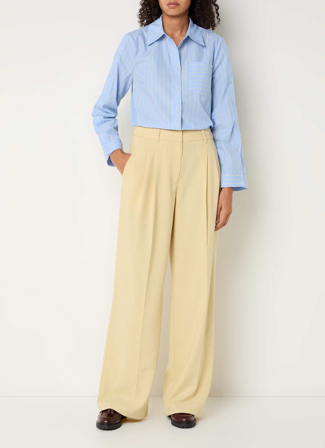 Co'Couture Nilan high waist wide fit pantalon met steekzakken - voorkant 2 geel