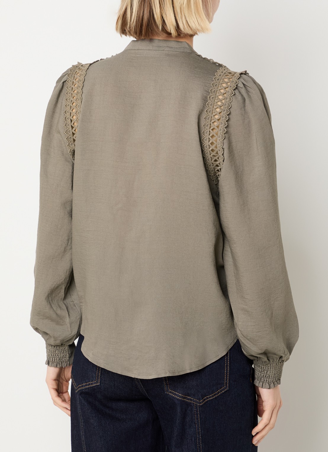 Co'Couture Notis blouse met opengewerkt dessin - achterkant 4 bronsgroen