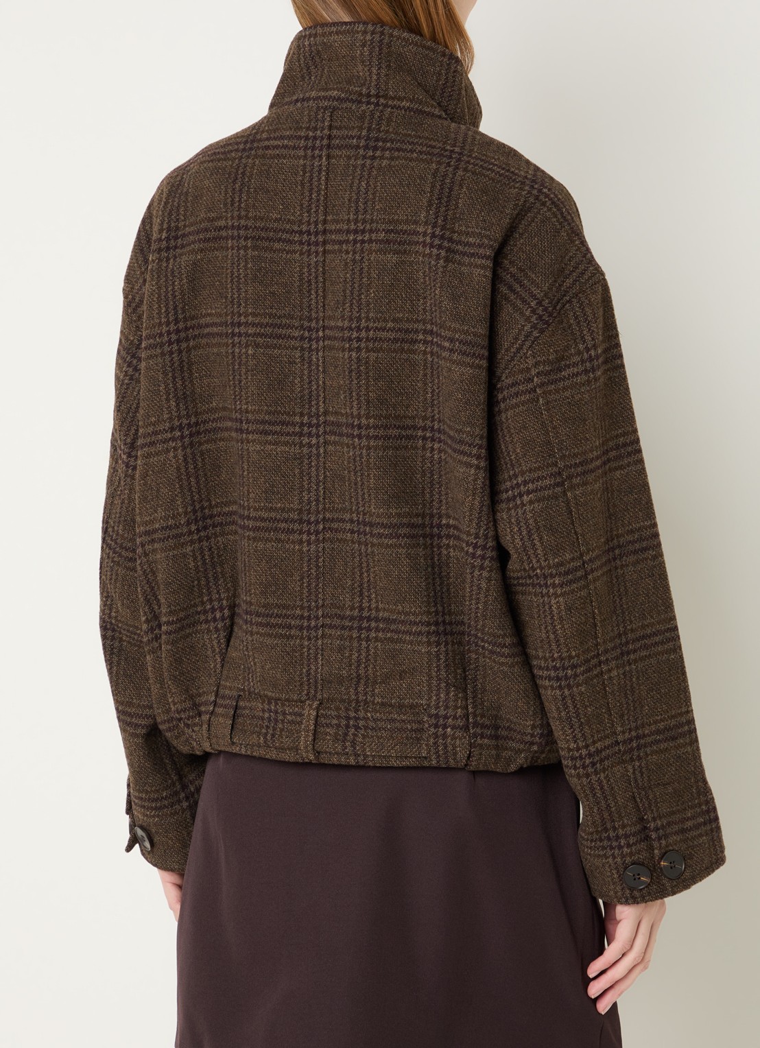 Co'Couture Olva mantel in wolblend met steekzakken - achterkant 4 bruin