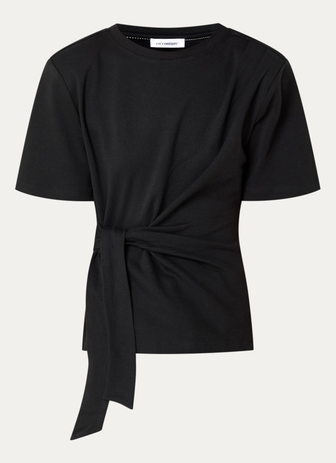 Co'Couture Orianne T-shirt met strikceintuur - voorkant 2 zwart