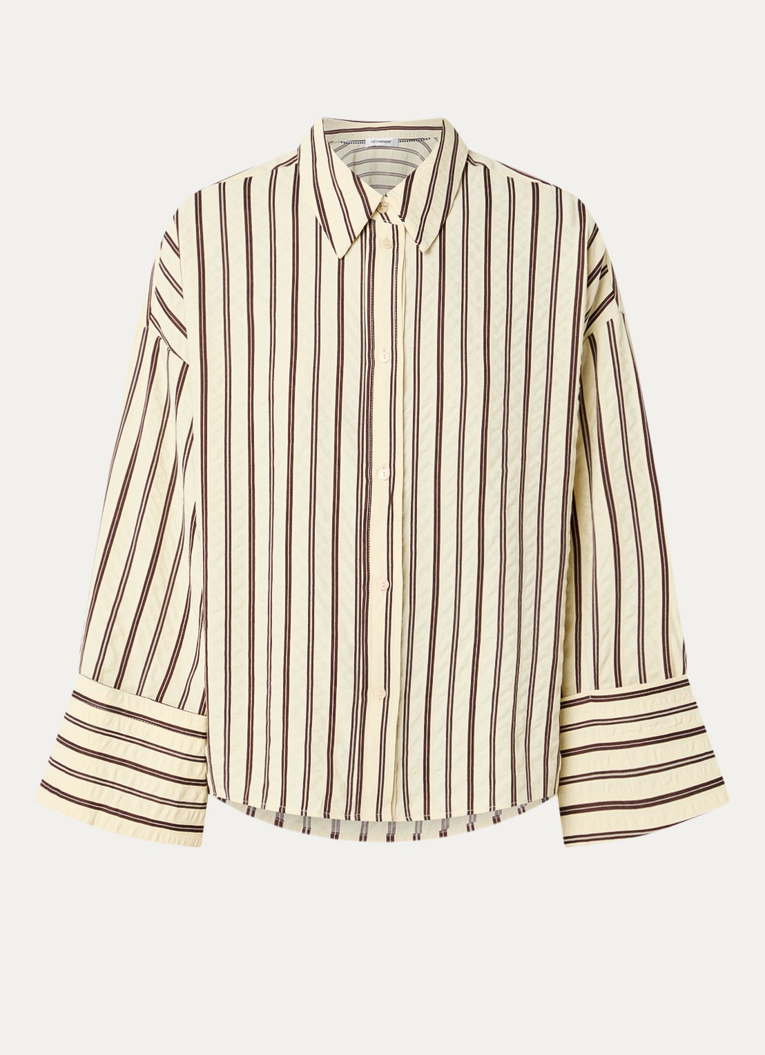Co'Couture Oxana blouse met streepprint en trompetmouw - voorkant lichtgeel