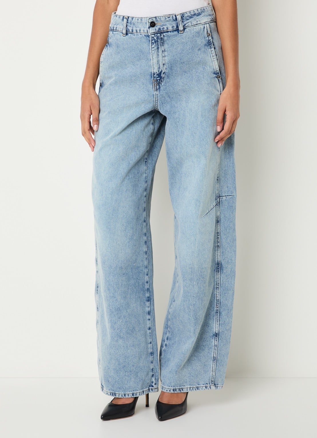 Co'Couture Pancy high waist wide leg jeans met lichte wassing - detail indigo