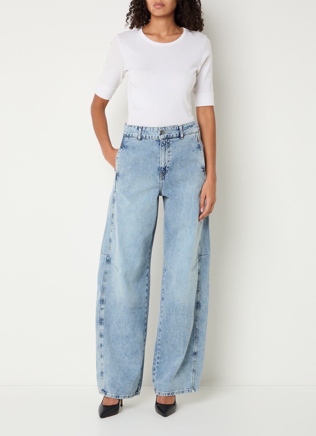 Co'Couture Pancy high waist wide leg jeans met lichte wassing - voorkant 3 indigo