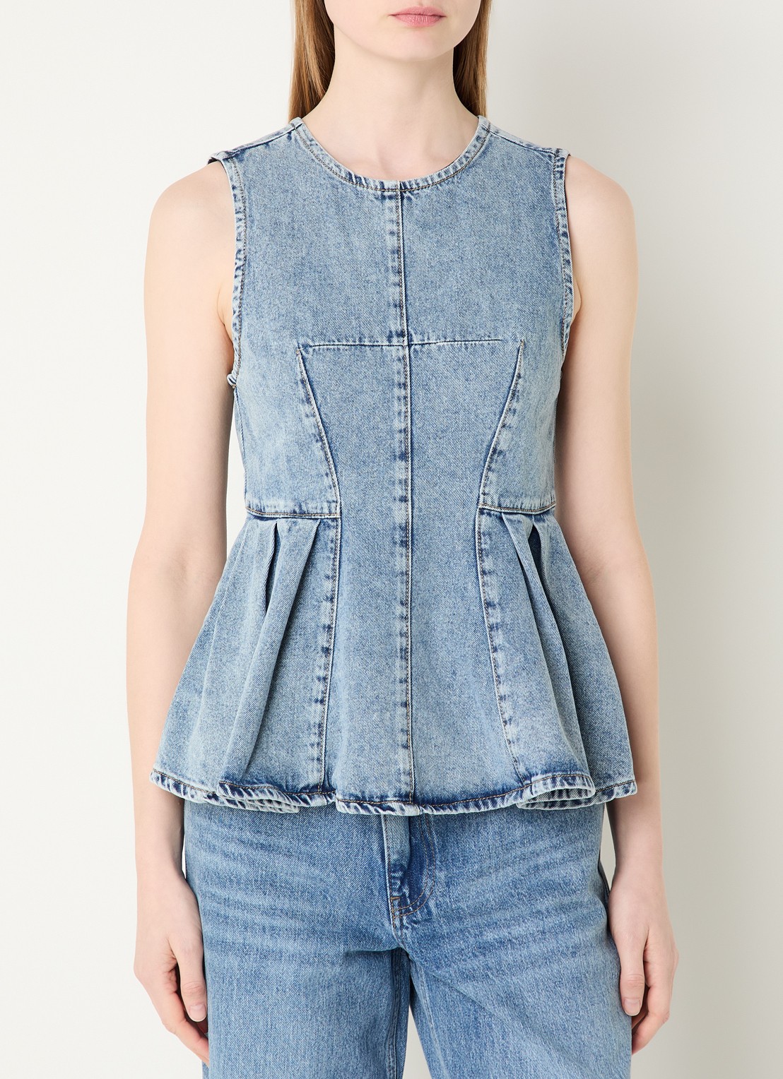 Co'Couture Pancycc top van denim met peplum - detail 2 indigo