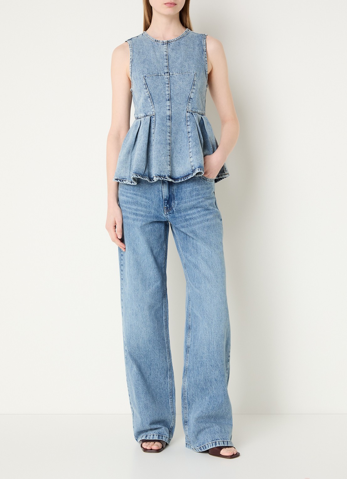Co'Couture Pancycc top van denim met peplum - voorkant 4 indigo