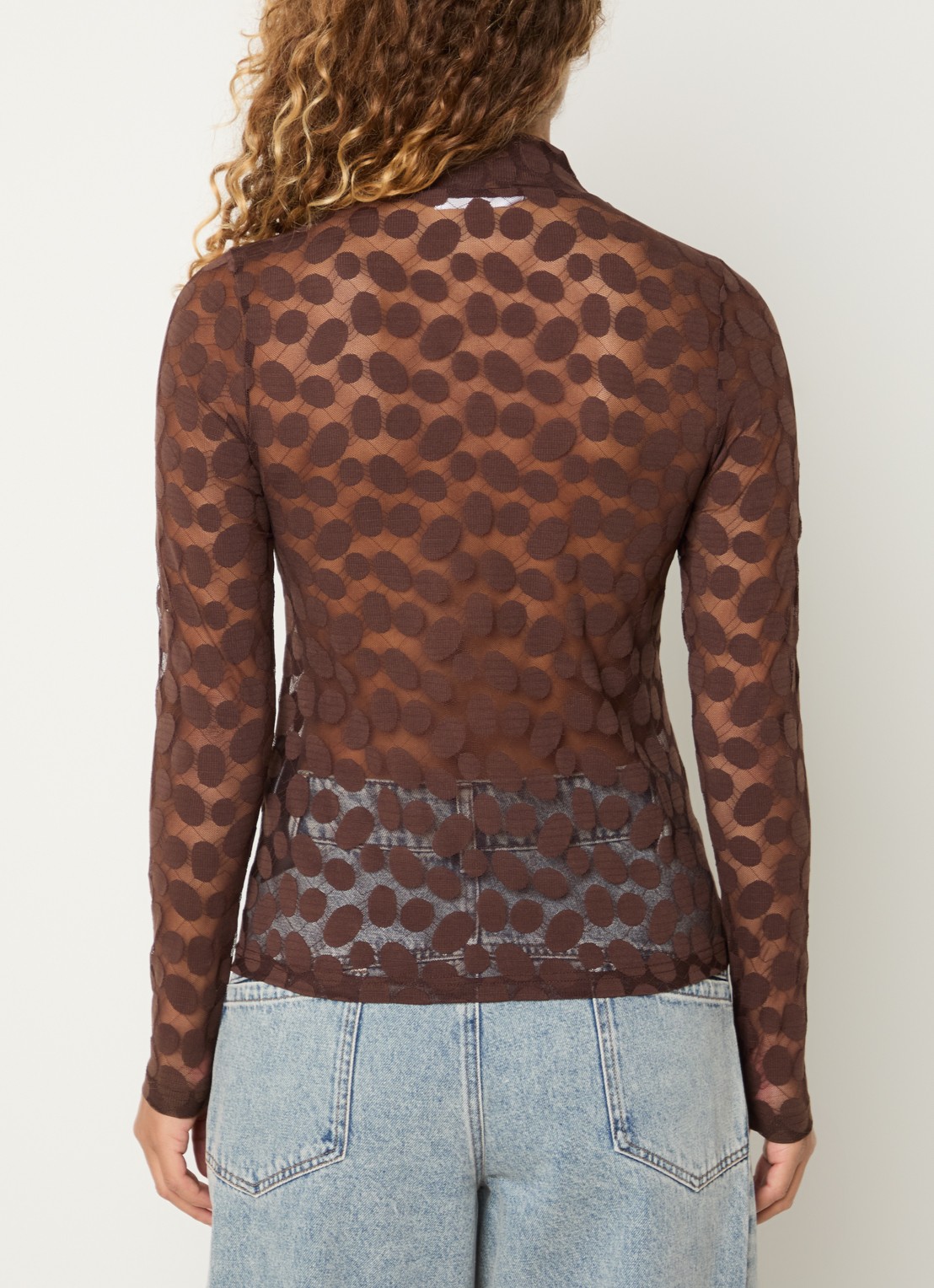 Co'Couture Penola semi-transparante top met col - achterkant bruin