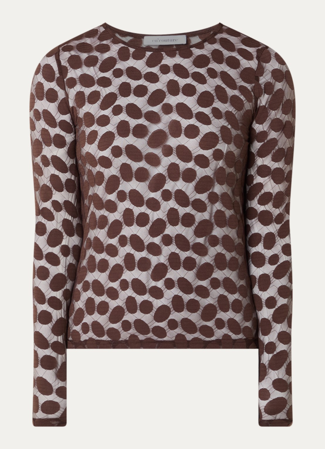 Co'Couture Penola semi-transparante top met print - voorkant bruin