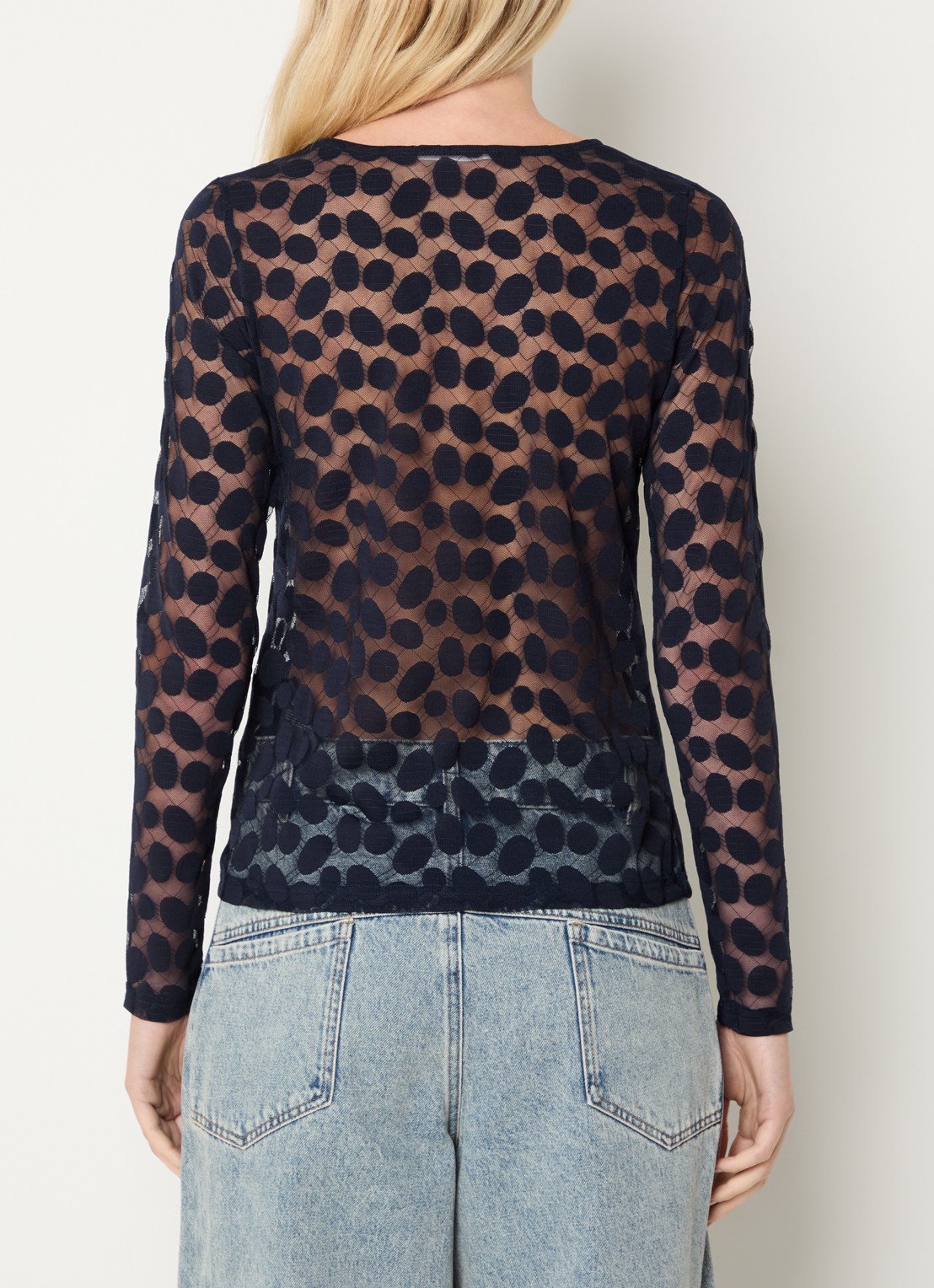Co'Couture Penolacc top met opengewerkte dessin - achterkant 4 donkerblauw