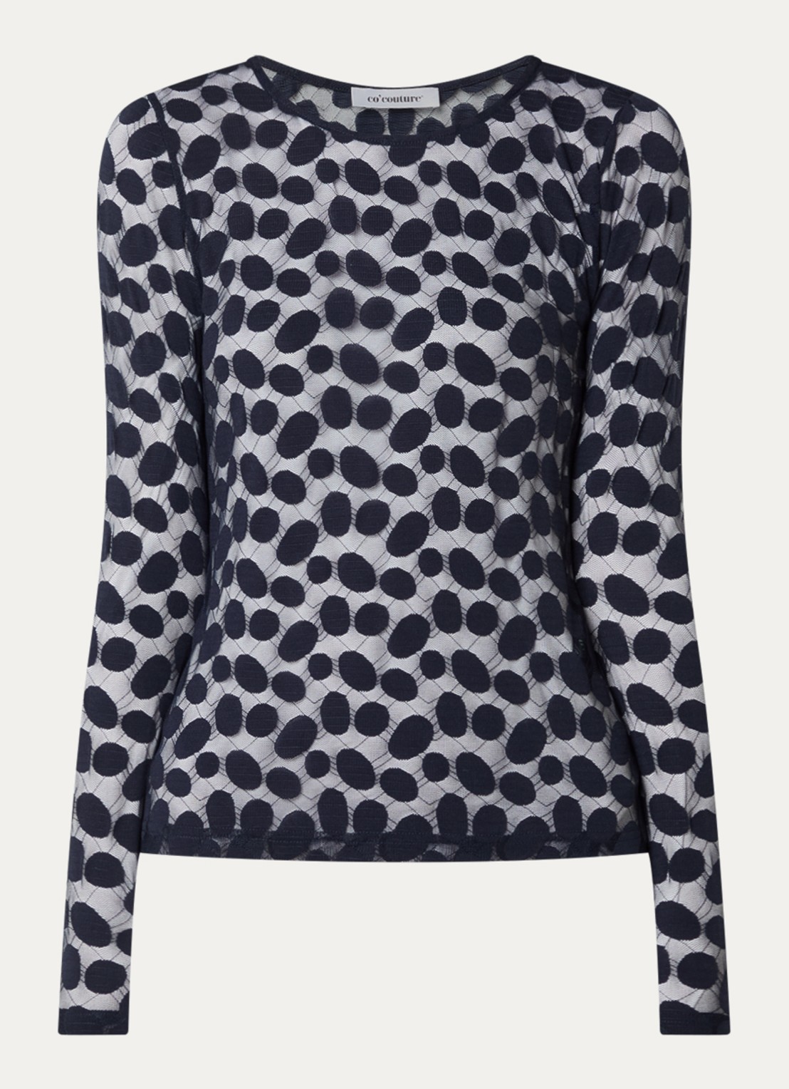 Co'Couture Penolacc top met opengewerkte dessin - voorkant donkerblauw