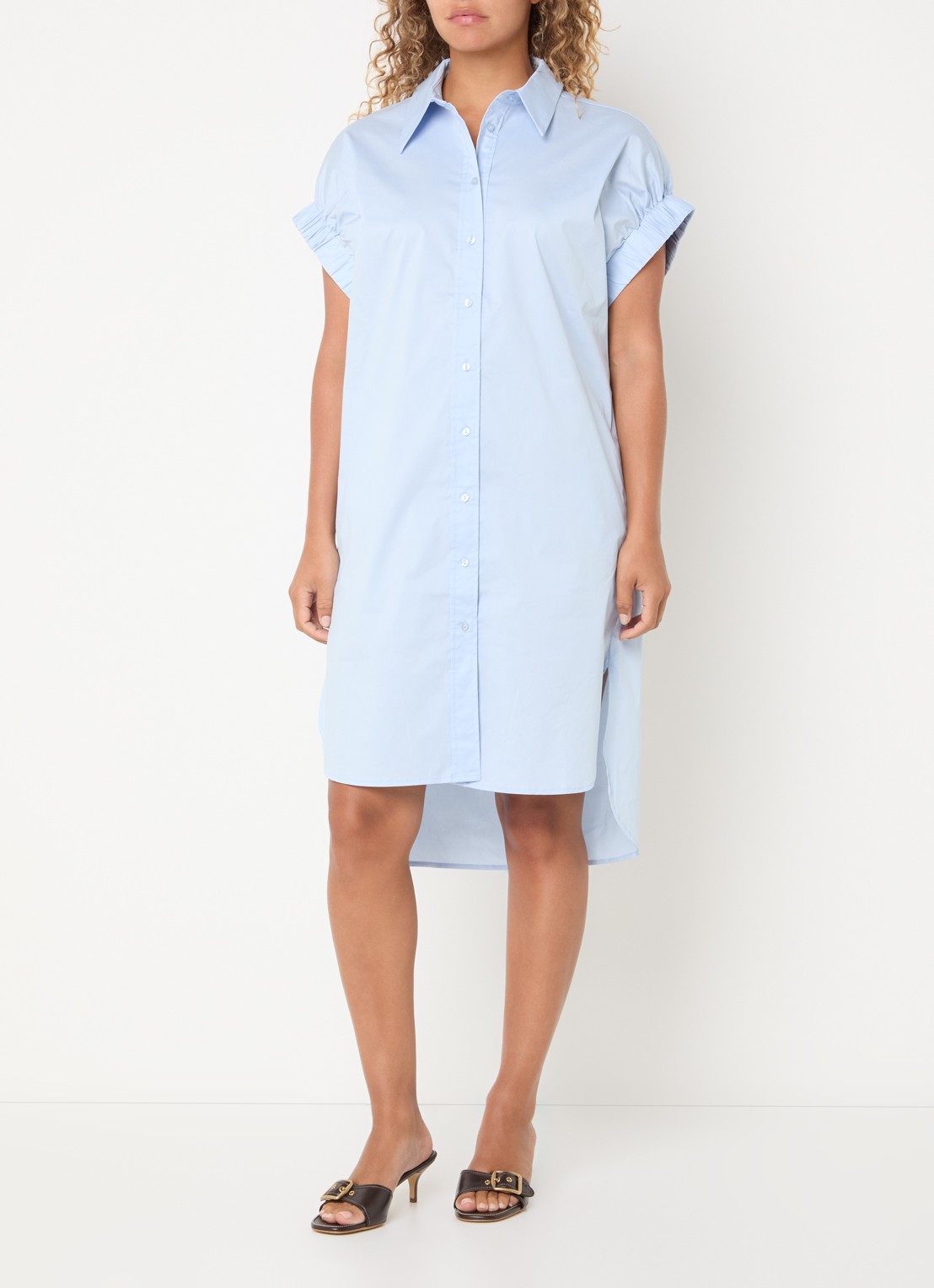 Co'Couture PoppyCC midi blousejurk met split - detail 4 lichtblauw
