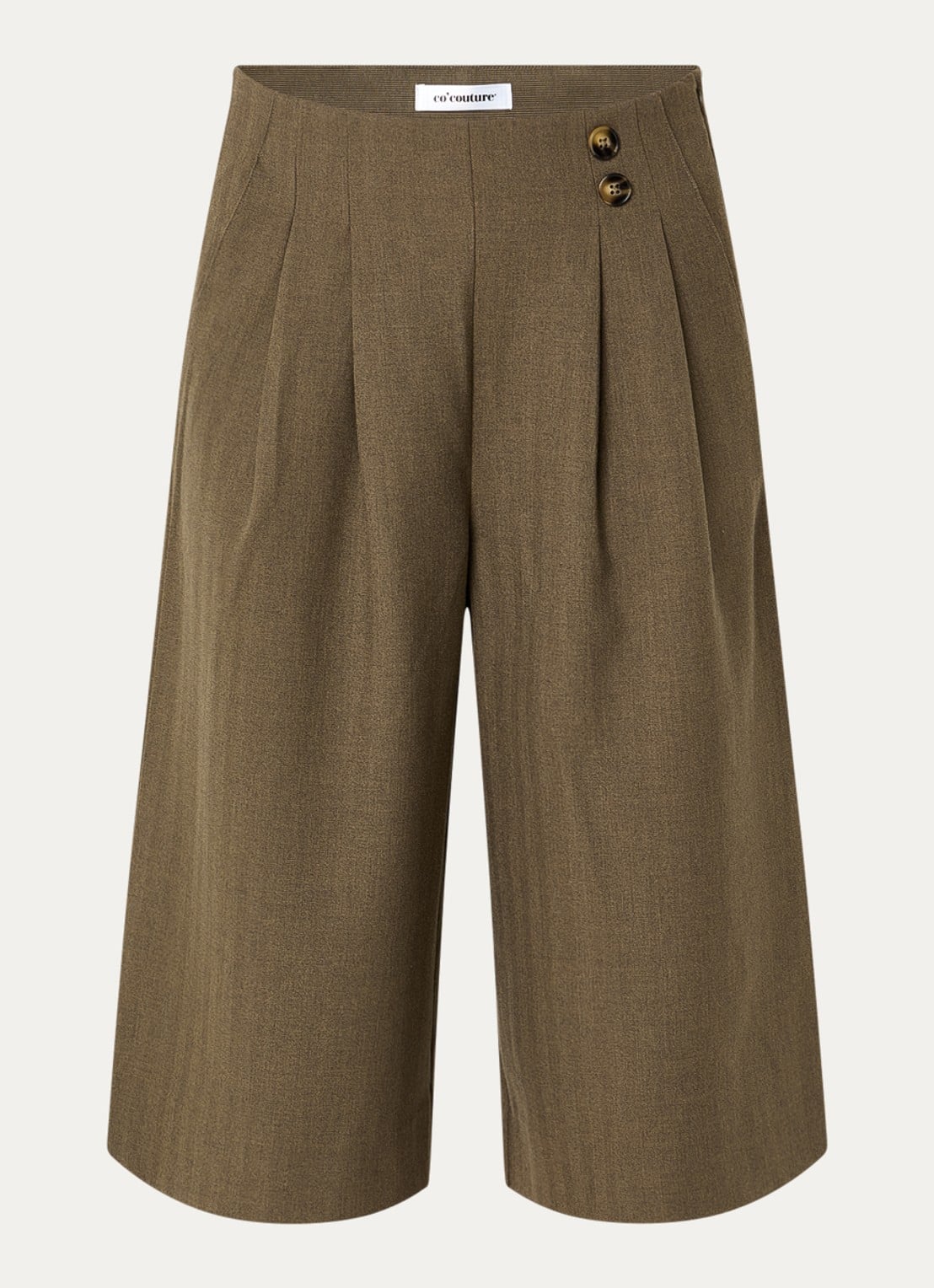 Co'Couture Prestancc high waist loose fit korte broek met plooidetail - voorkant 3 donkerbeige