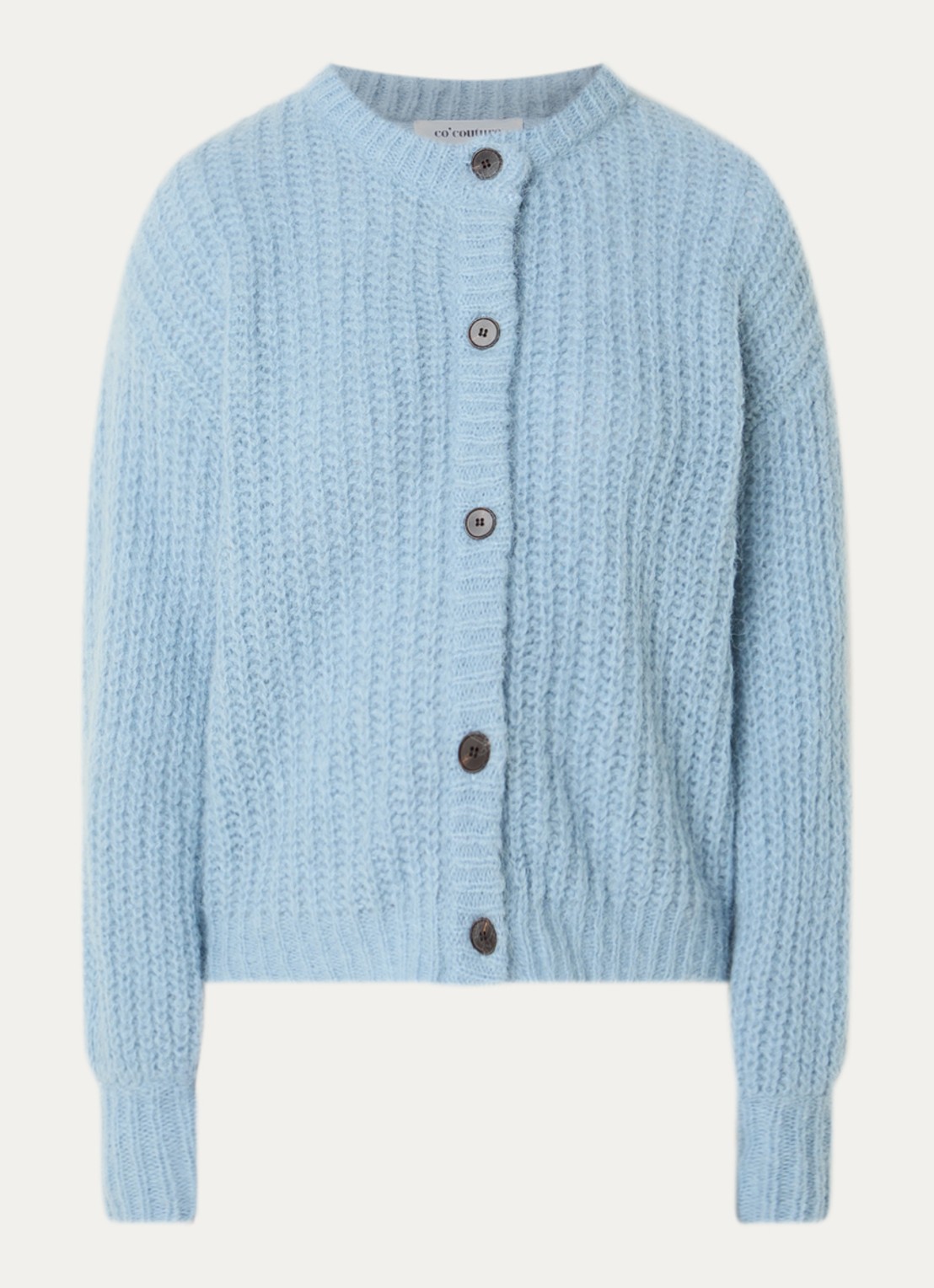 Co'Couture Raina fijngebreid vest in wolblend - voorkant 3 lichtblauw