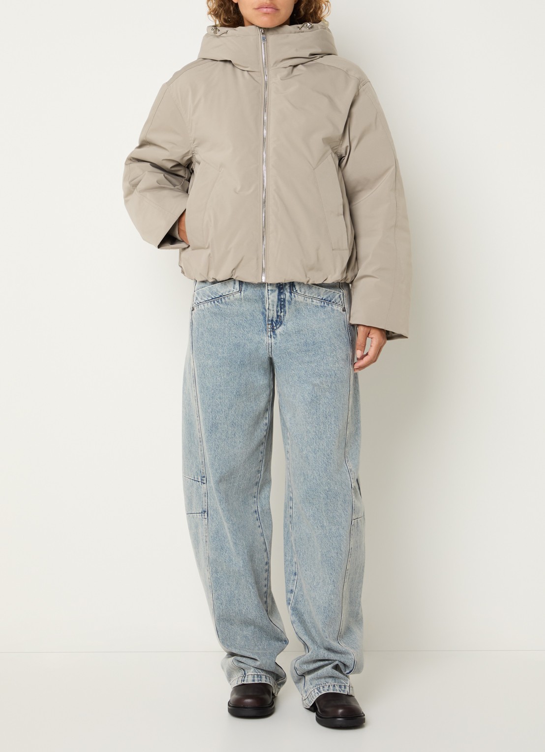 Co'Couture Rillo puffer jack met steekzakken - voorkant 2 beige