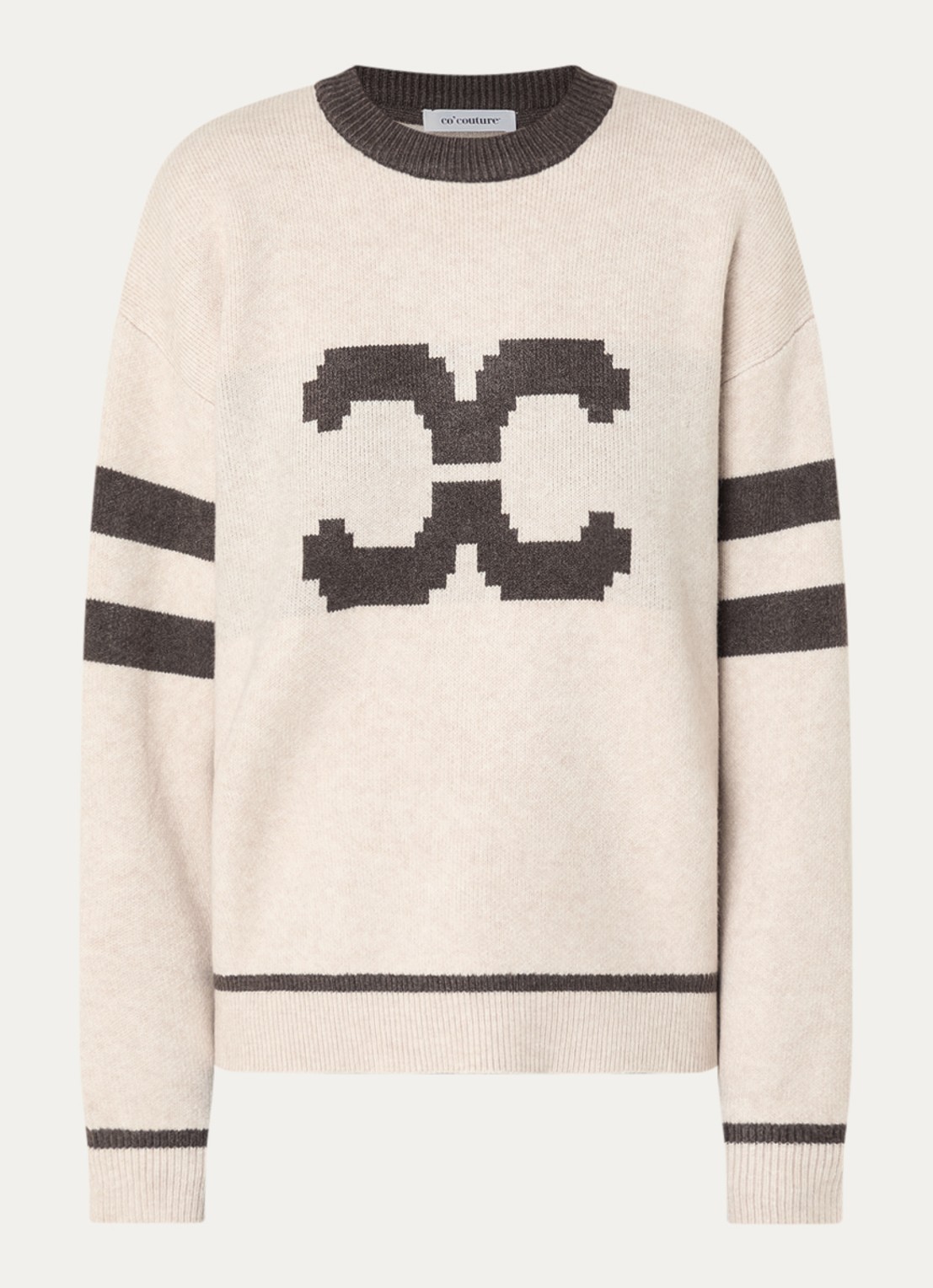 Co'Couture Row Coco fijngebreide trui met ingebreide logoprint - voorkant 2 gebroken wit