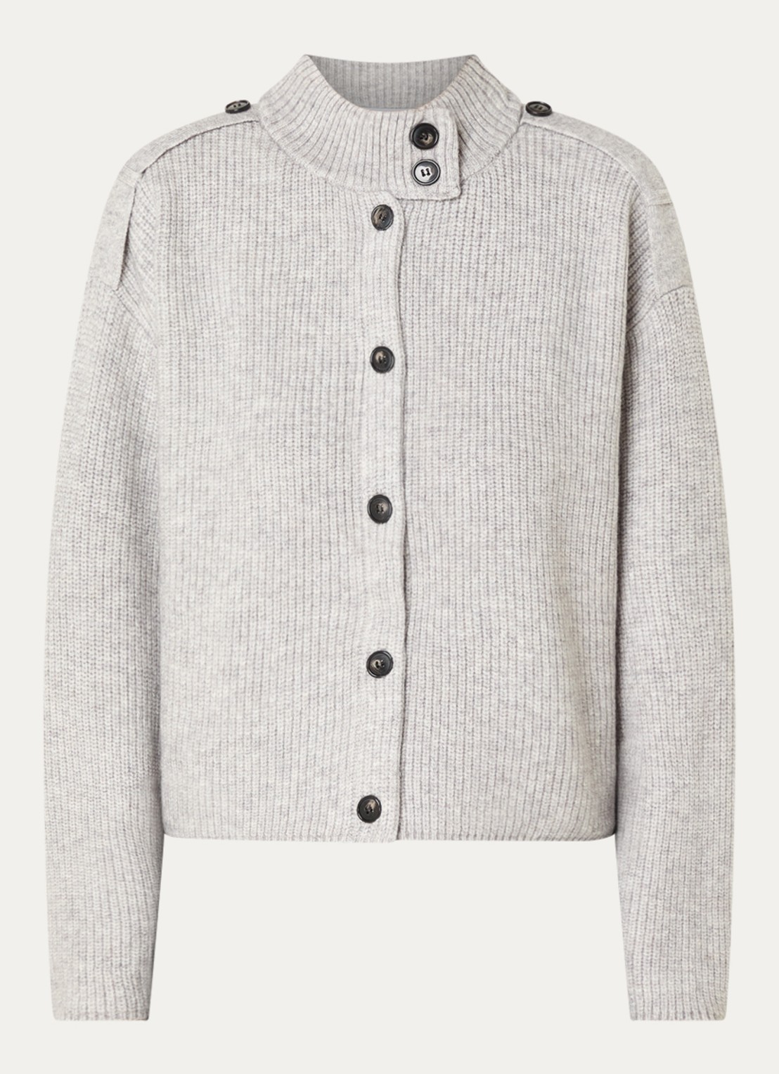 Co'Couture Row grofgebreid vest met opstaande kraag - voorkant 3 grijsmele