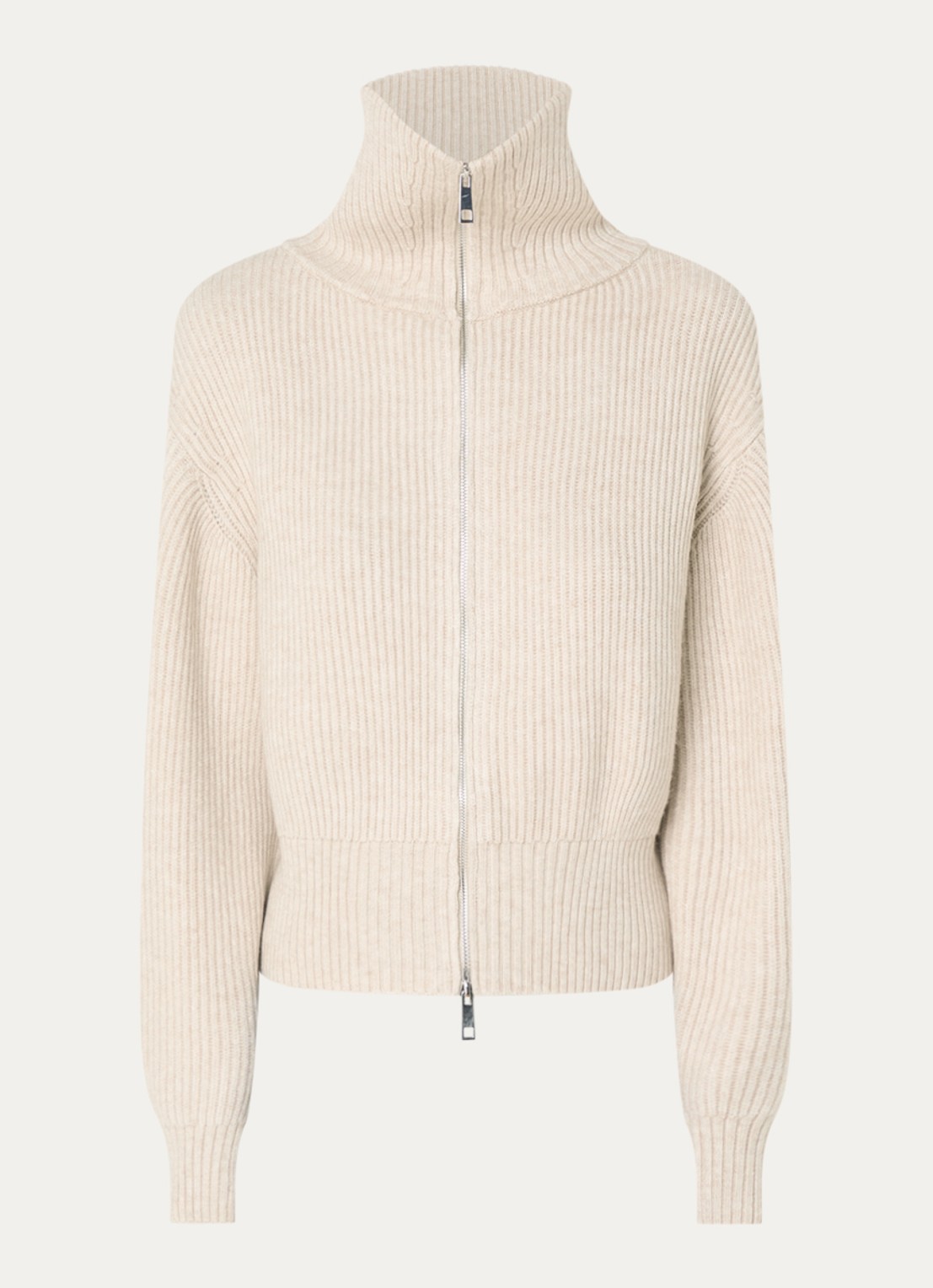 Co'Couture Row grofgebreid vest met opstaande kraag - voorkant 3 gebroken wit