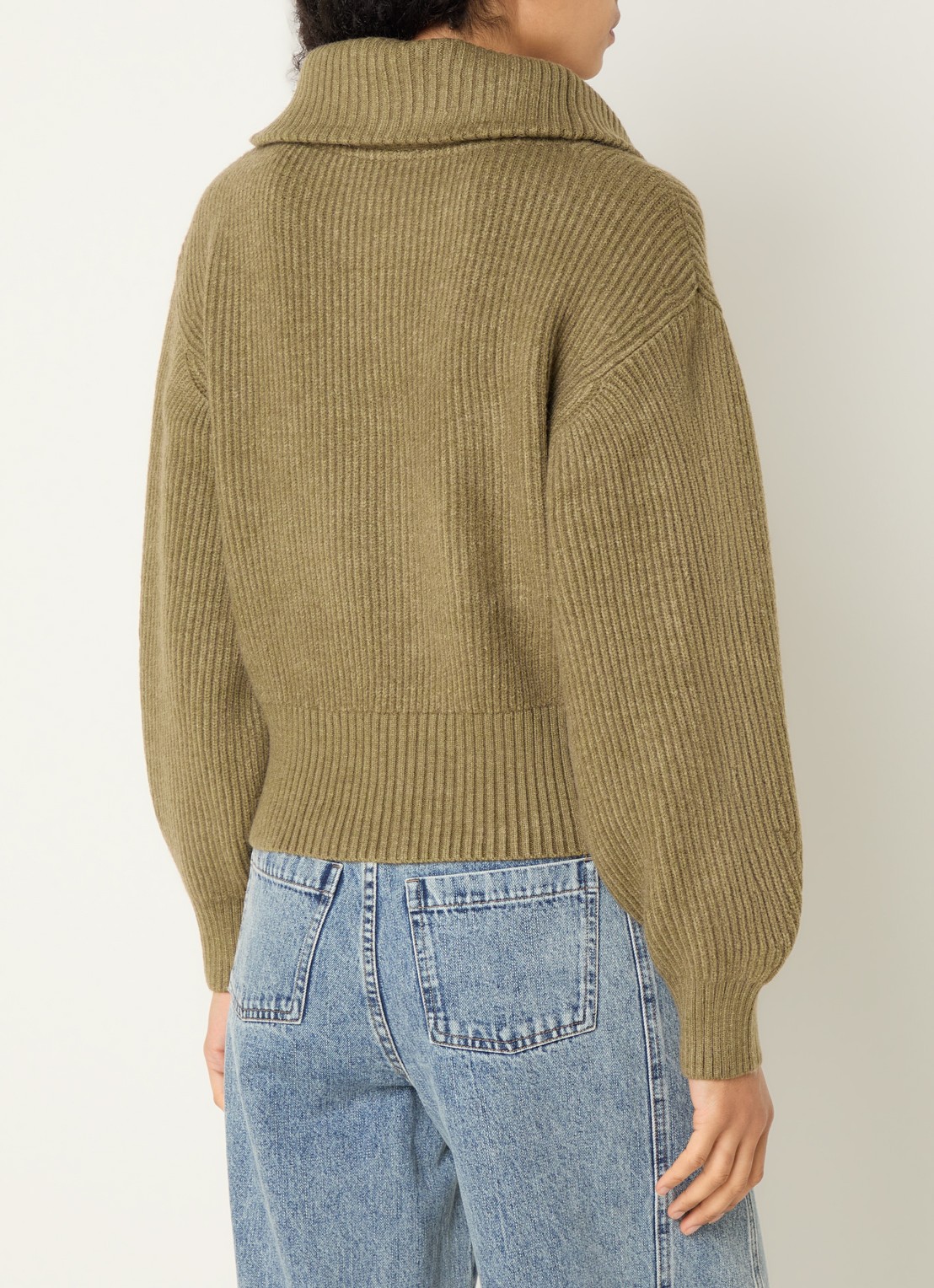 Co'Couture Row grofgebreid vest met opstaande kraag - achterkant 3 groen
