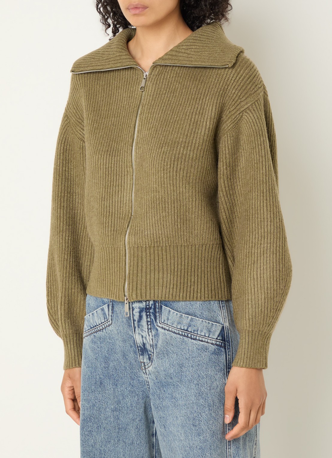 Co'Couture Row grofgebreid vest met opstaande kraag - detail 4 groen