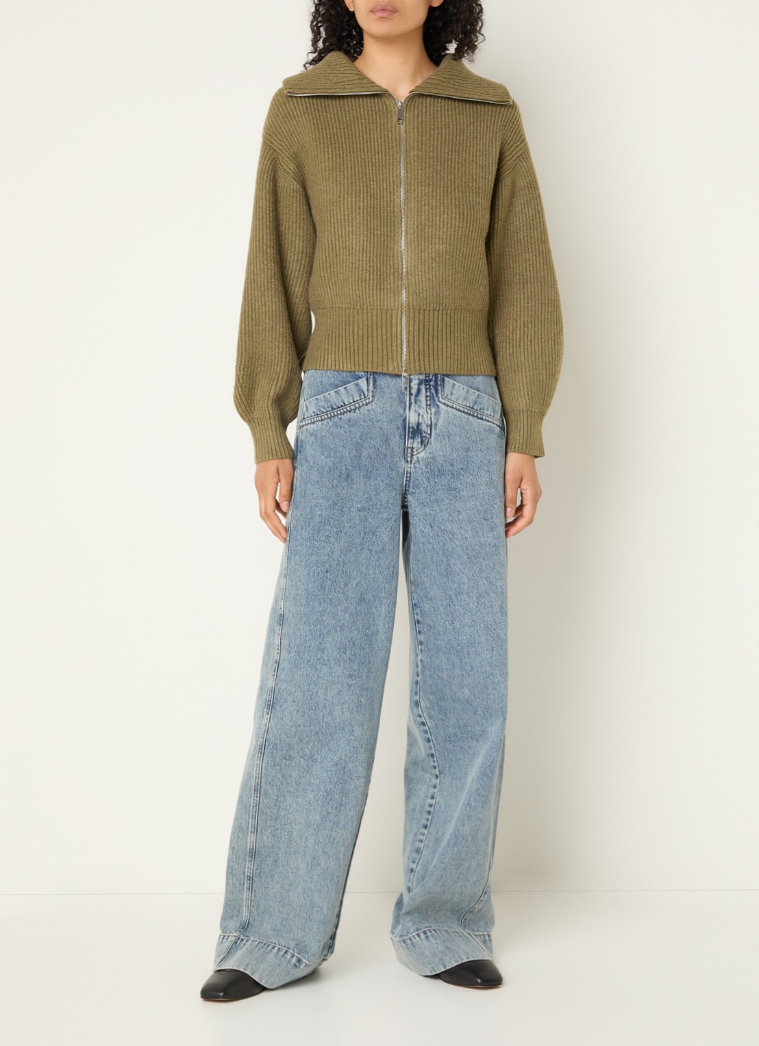 Co'Couture Row grofgebreid vest met opstaande kraag - voorkant 2 groen