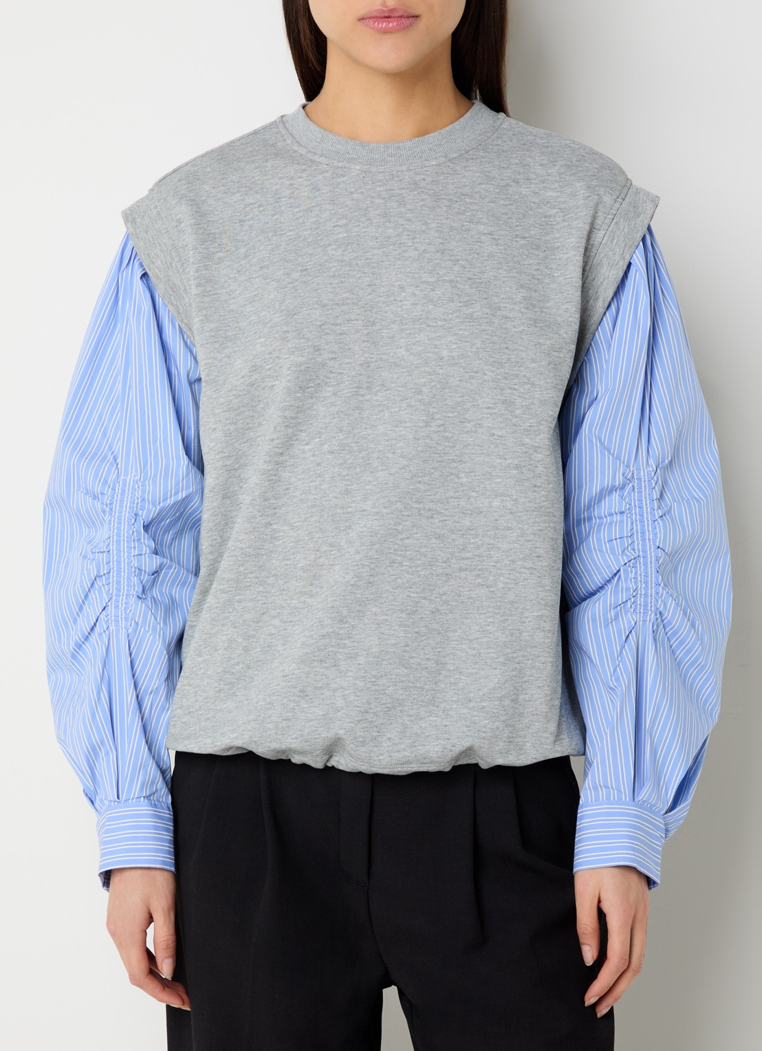 Co'Couture Sabina sweater met ballonmouw en streepprint - detail 4 grijs
