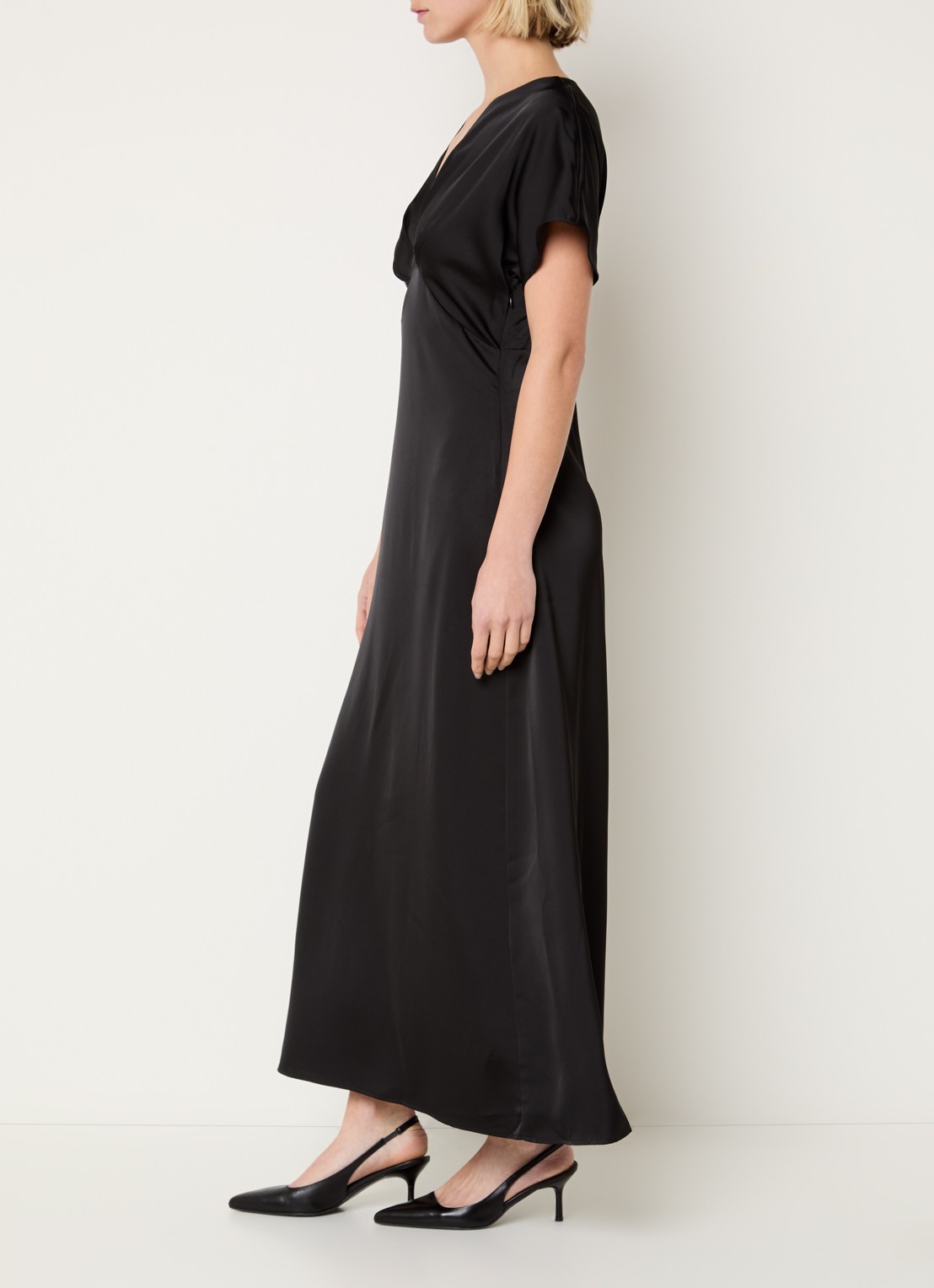 Co'Couture Safira maxi tuniekjurk van satijn  - voorkant 2 zwart