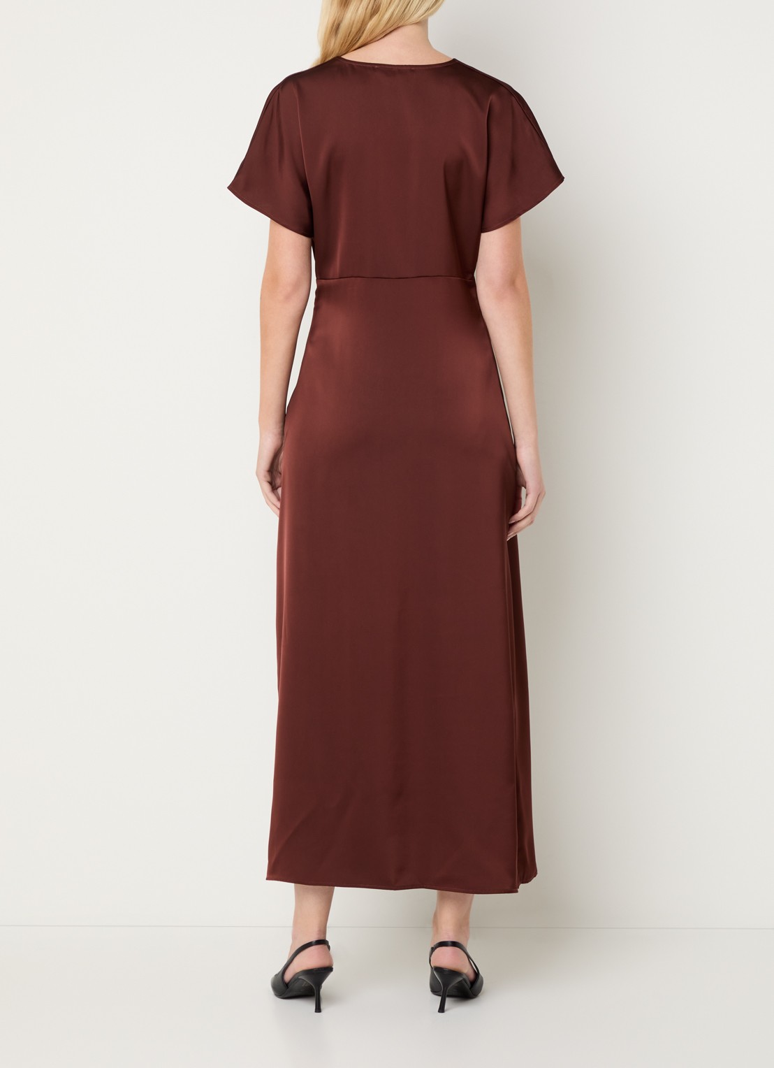 Co'Couture Safira maxi tuniekjurk van satijn  - achterkant 4 roodbruin