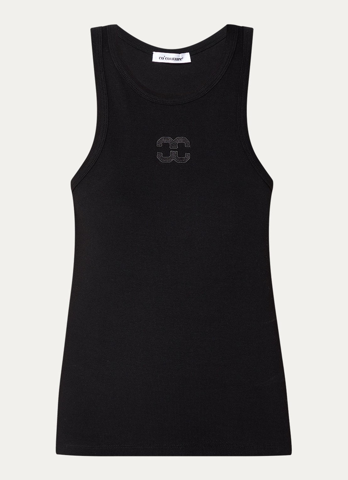 Co'Couture Sahara tanktop met logoborduring - voorkant zwart