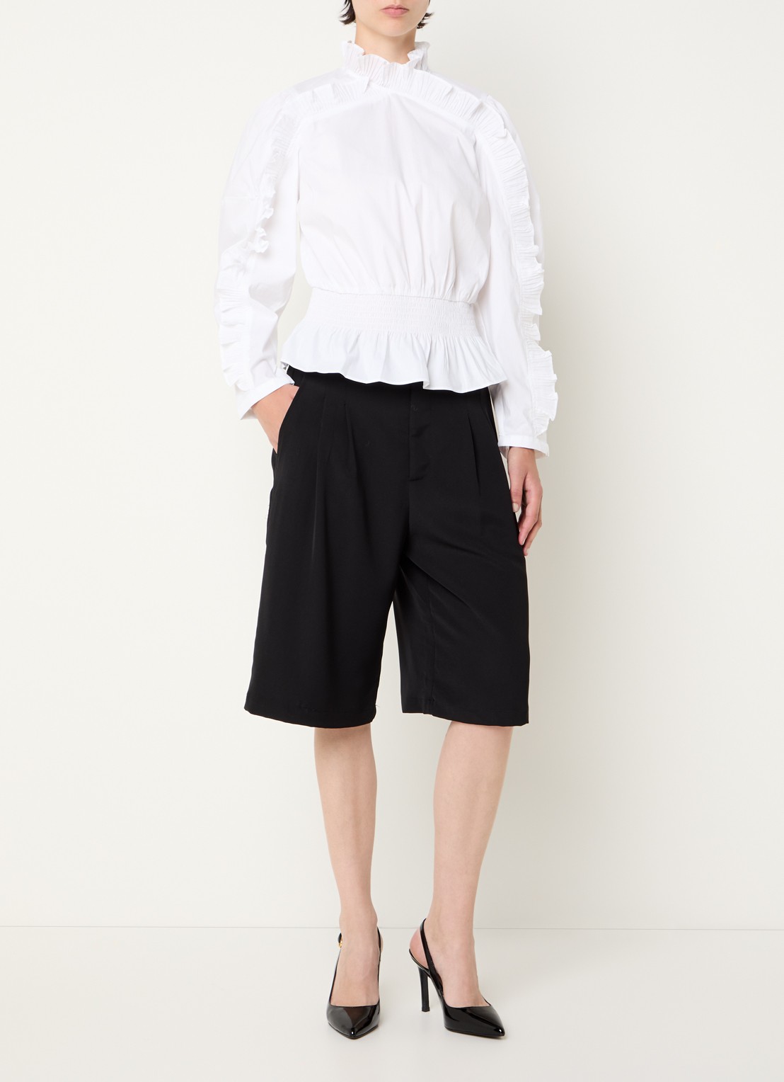 Co'Couture Sanna tuniek met smockwerk en ruches - voorkant 3 wit