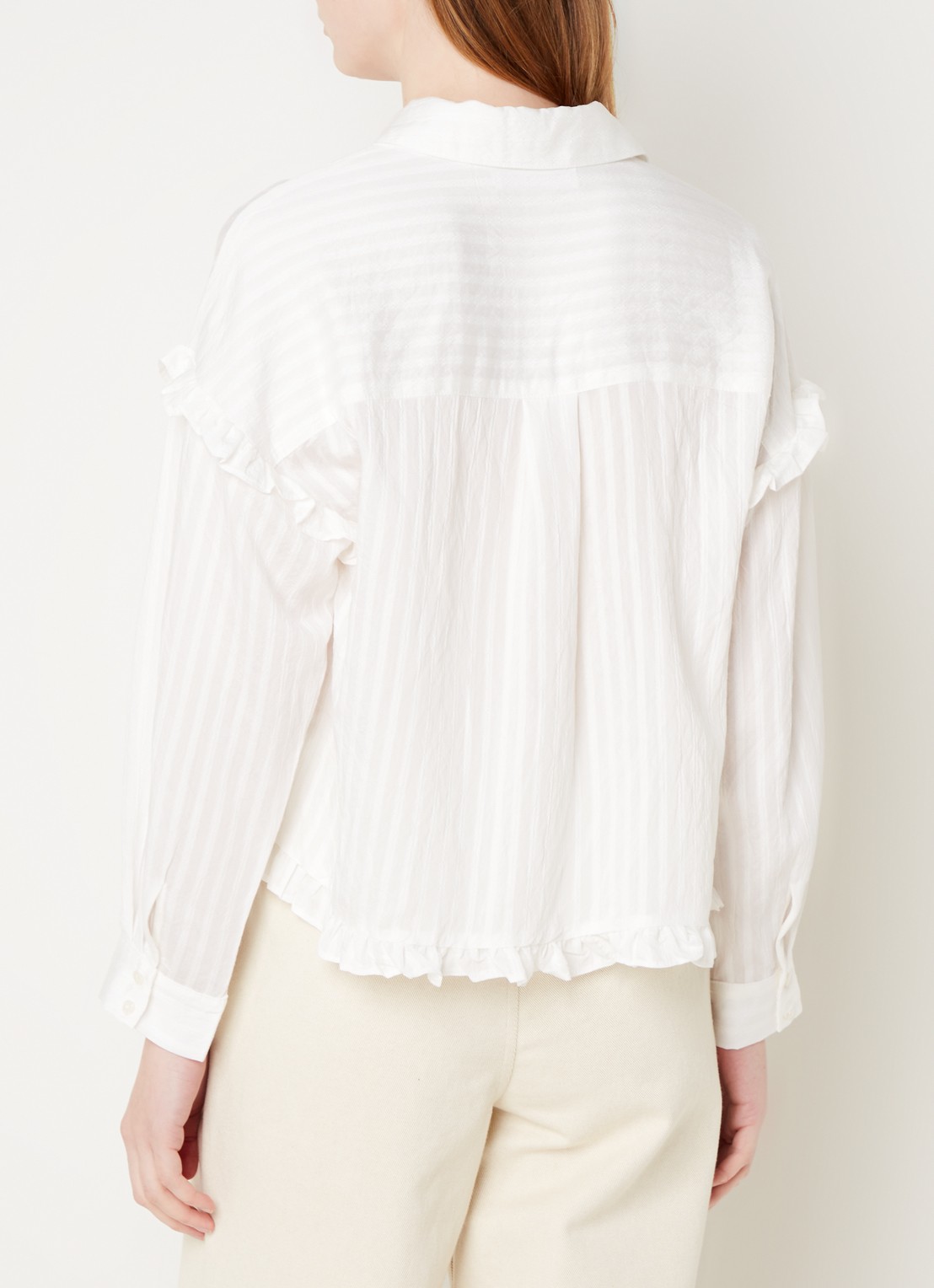 Co'Couture Selma blouse met streepprint en volant - achterkant 4 wit