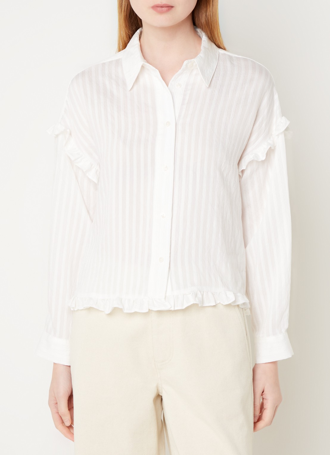 Co'Couture Selma blouse met streepprint en volant - detail 3 wit