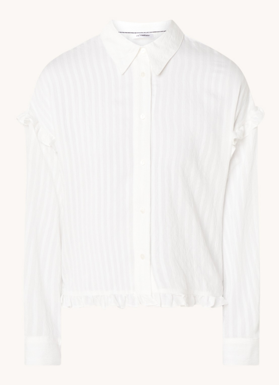 Co'Couture Selma blouse met streepprint en volant - voorkant wit