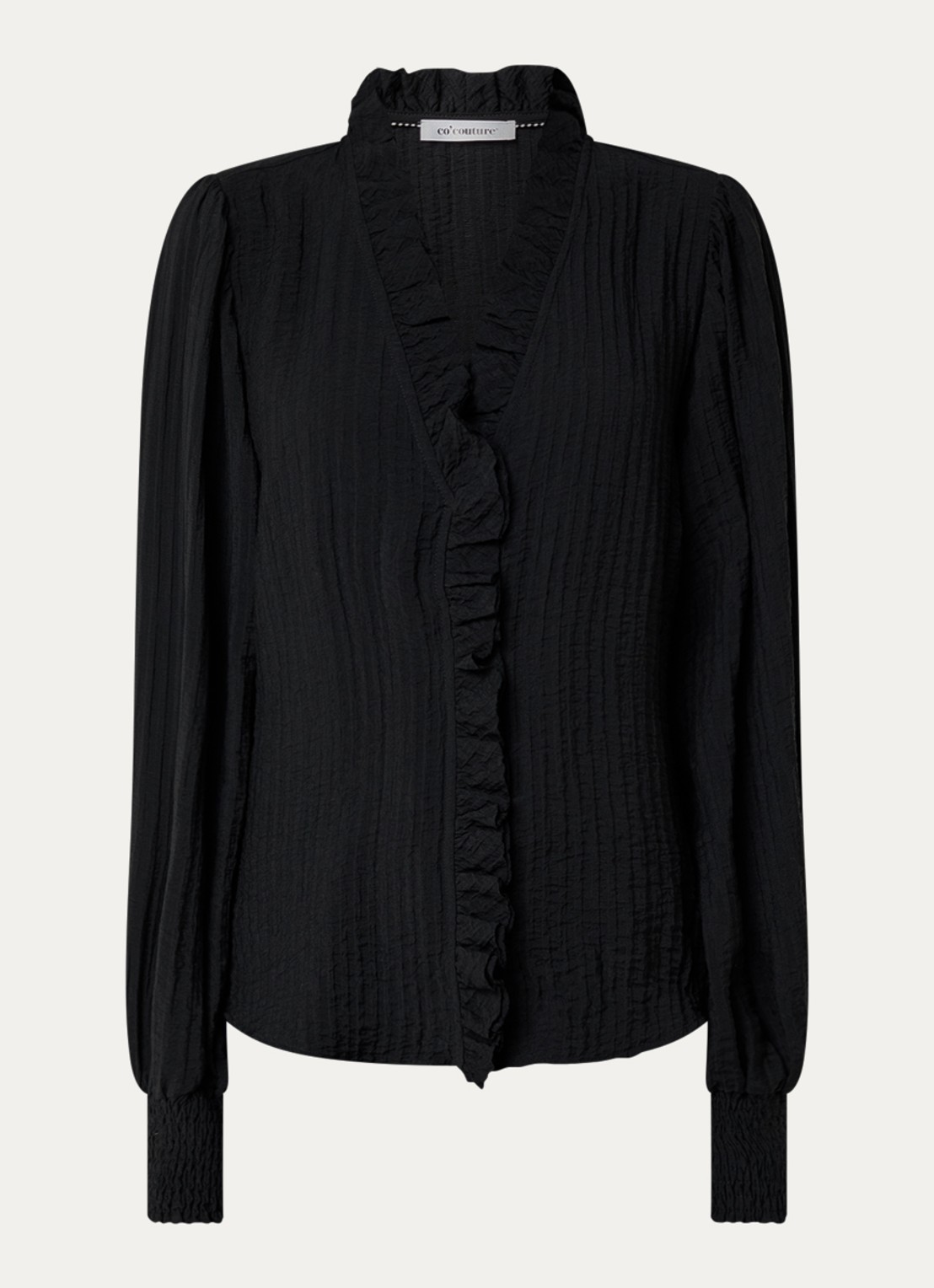 Co'Couture Shina blouse met ruches - voorkant 3 zwart